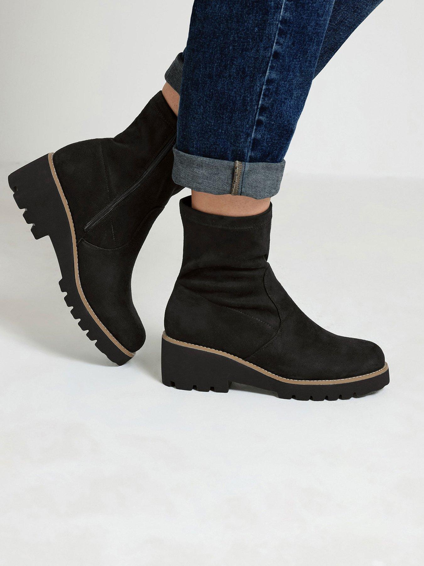 Yours Womens Extra Wide Fit Stretch Wedge Boots - Black
