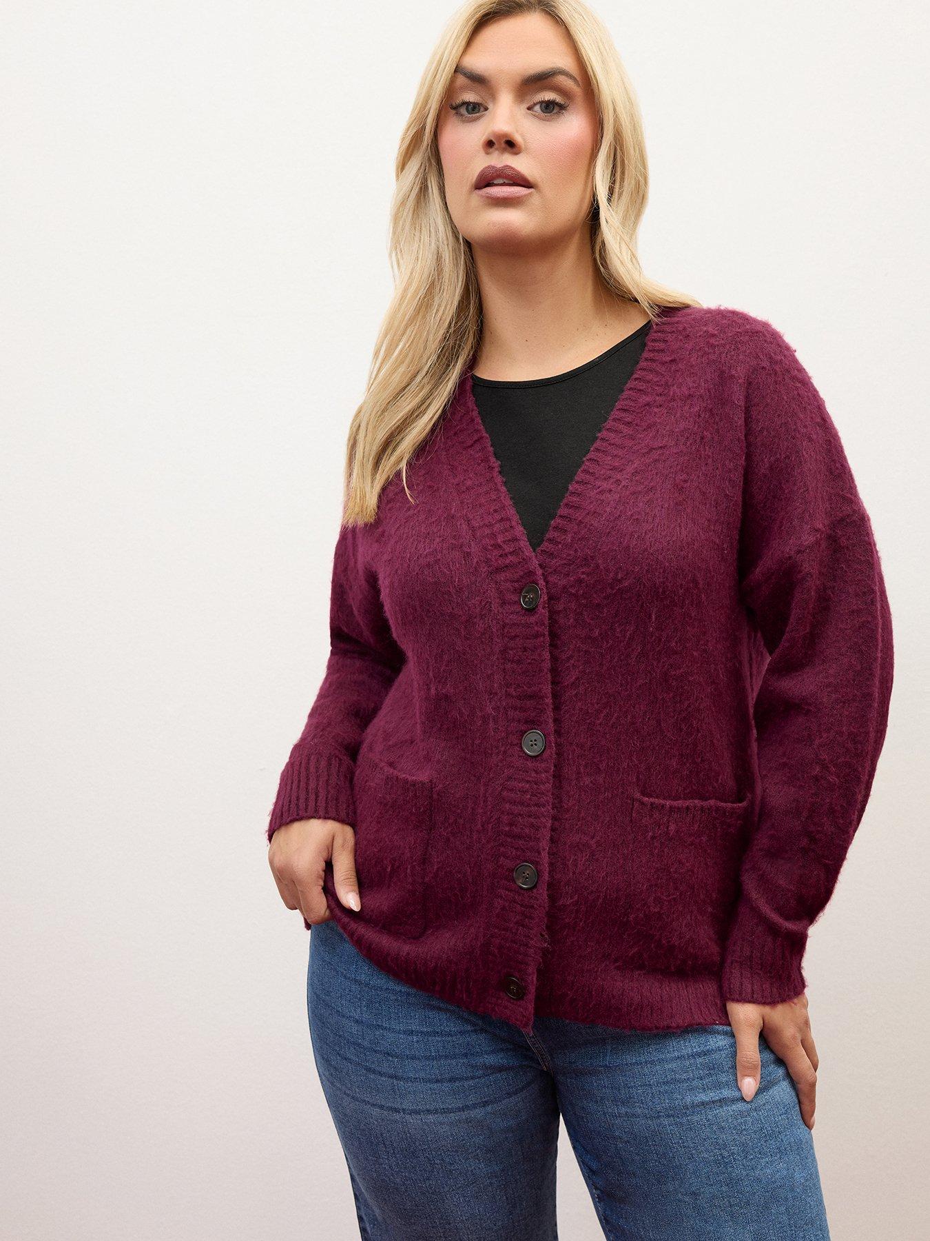 Image 1 of 4 of Yours Womens Curve Brushed Boyfriend Button Front Cardigan - Red