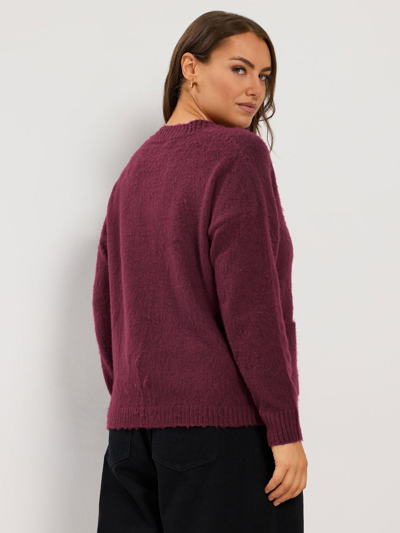 Image 2 of 4 of Yours Womens Curve Brushed Boyfriend Button Front Cardigan - Red