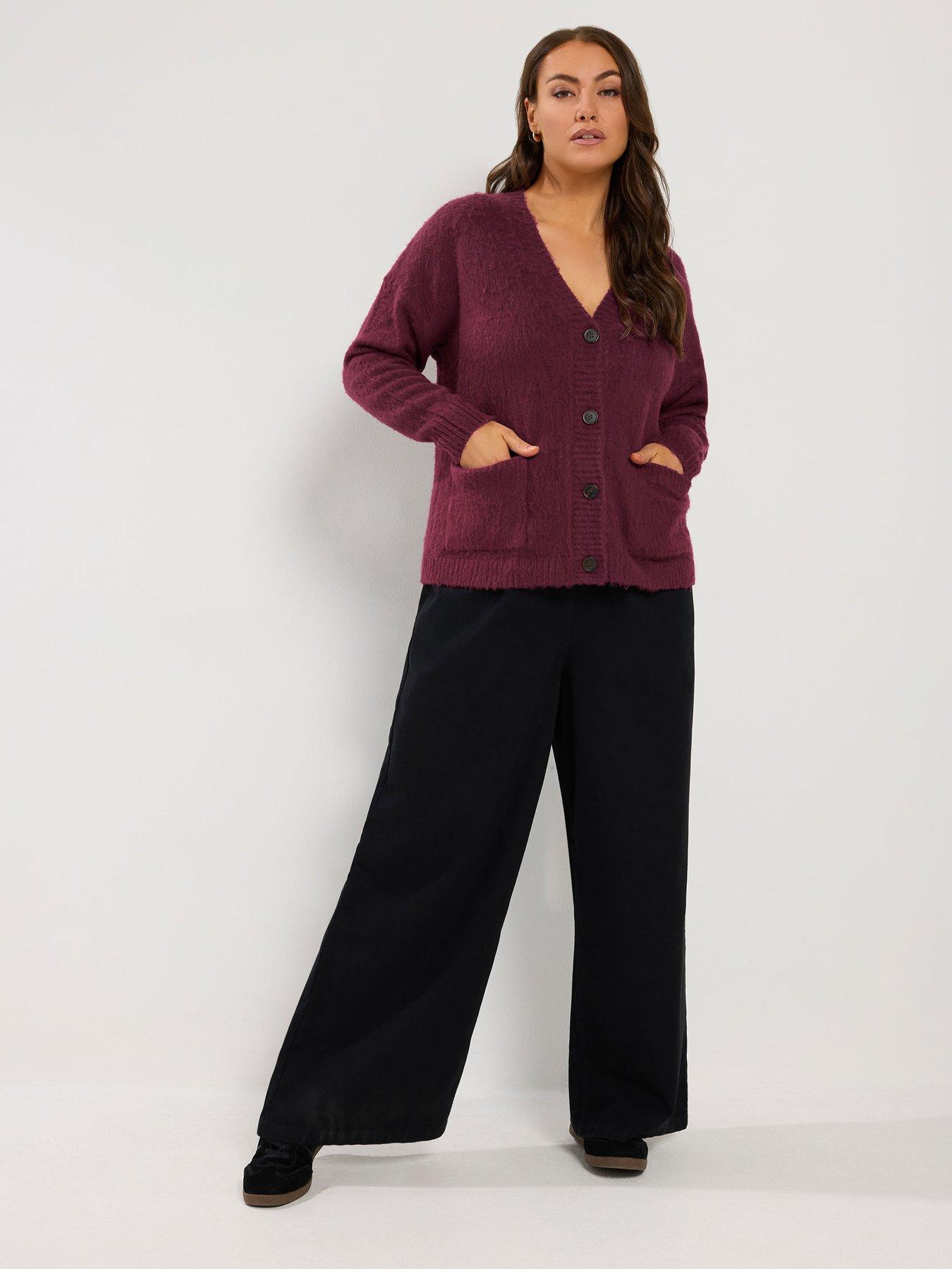 Image 3 of 4 of Yours Womens Curve Brushed Boyfriend Button Front Cardigan - Red