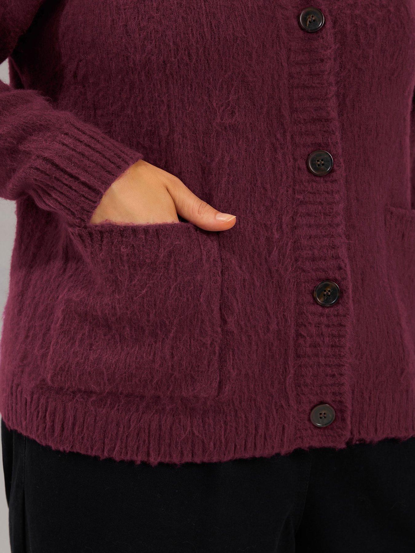 Image 4 of 4 of Yours Womens Curve Brushed Boyfriend Button Front Cardigan - Red