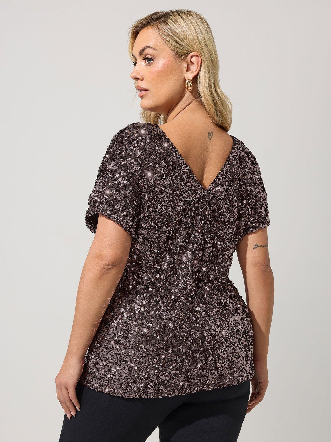 Image 2 of 4 of Yours Curve Sequin V Neck Top