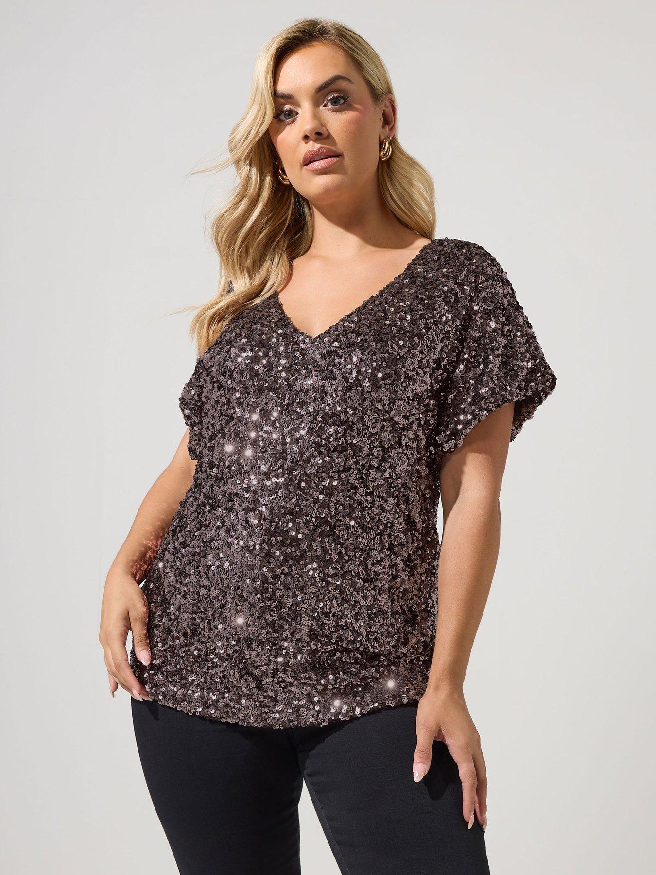 Image 4 of 4 of Yours Curve Sequin V Neck Top