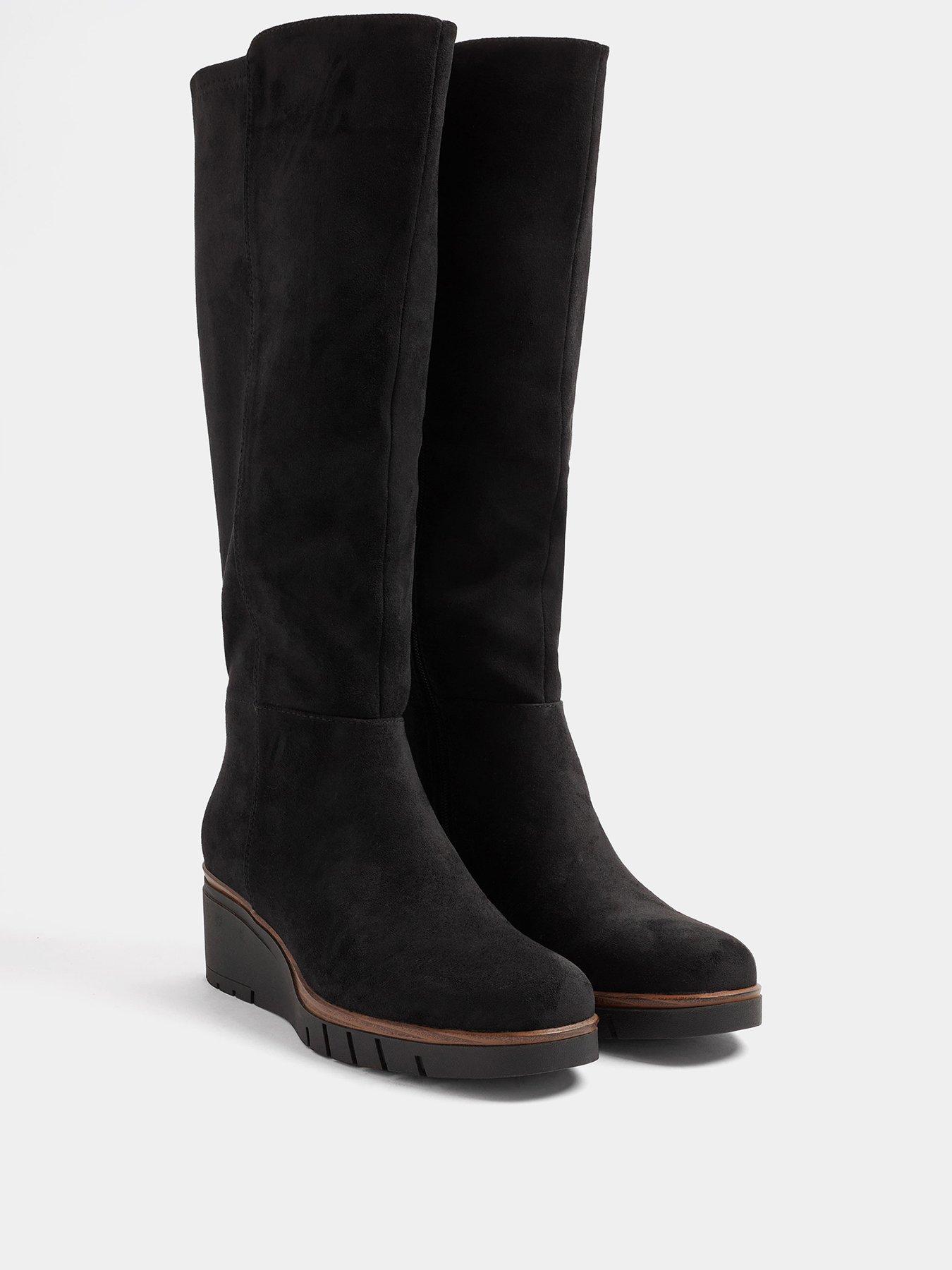 Image 2 of 4 of Yours Womens Wide Fit Stretch Back Wedge Knee High Boots - Black