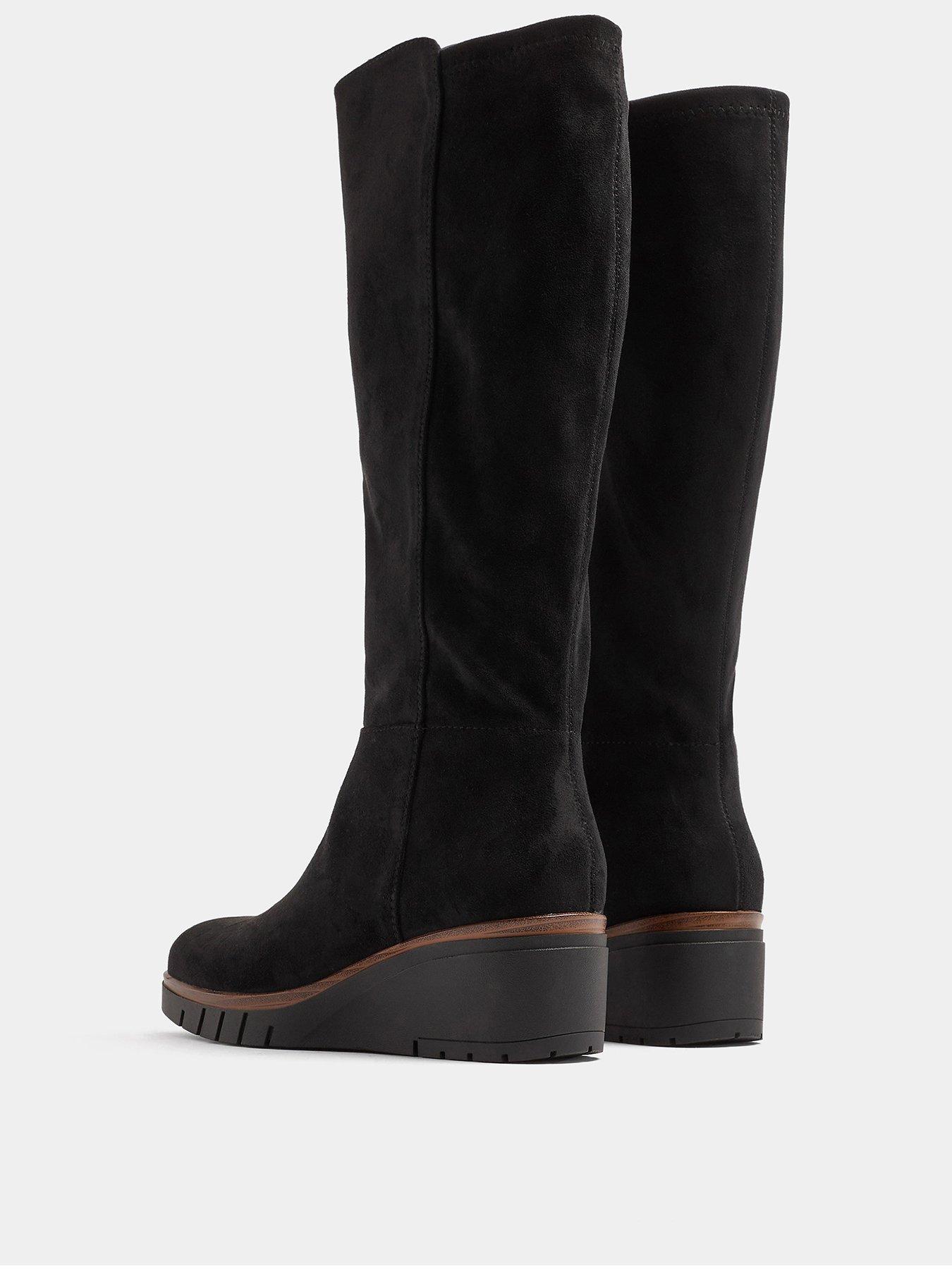 Image 3 of 4 of Yours Womens Wide Fit Stretch Back Wedge Knee High Boots - Black
