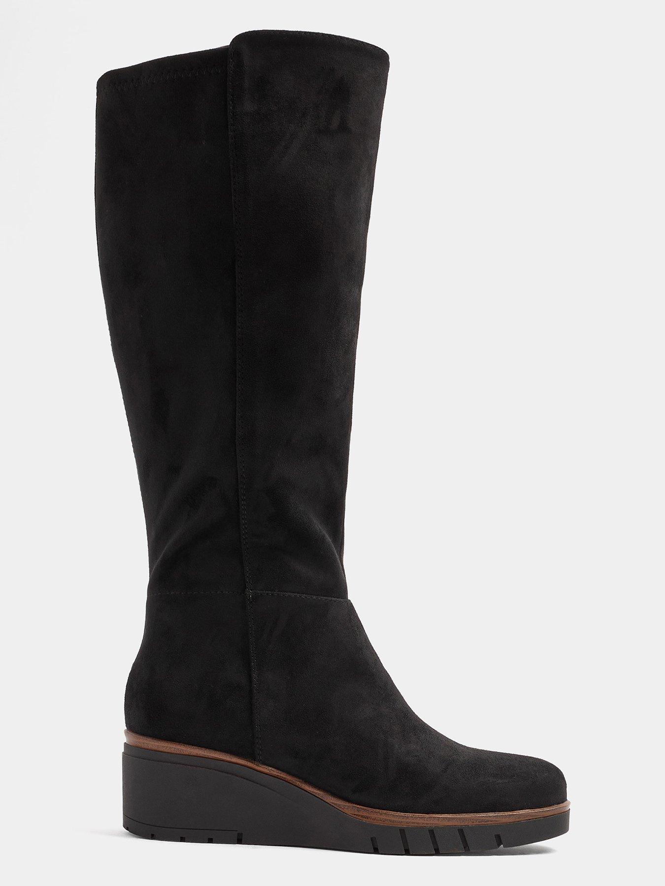 Image 4 of 4 of Yours Womens Wide Fit Stretch Back Wedge Knee High Boots - Black