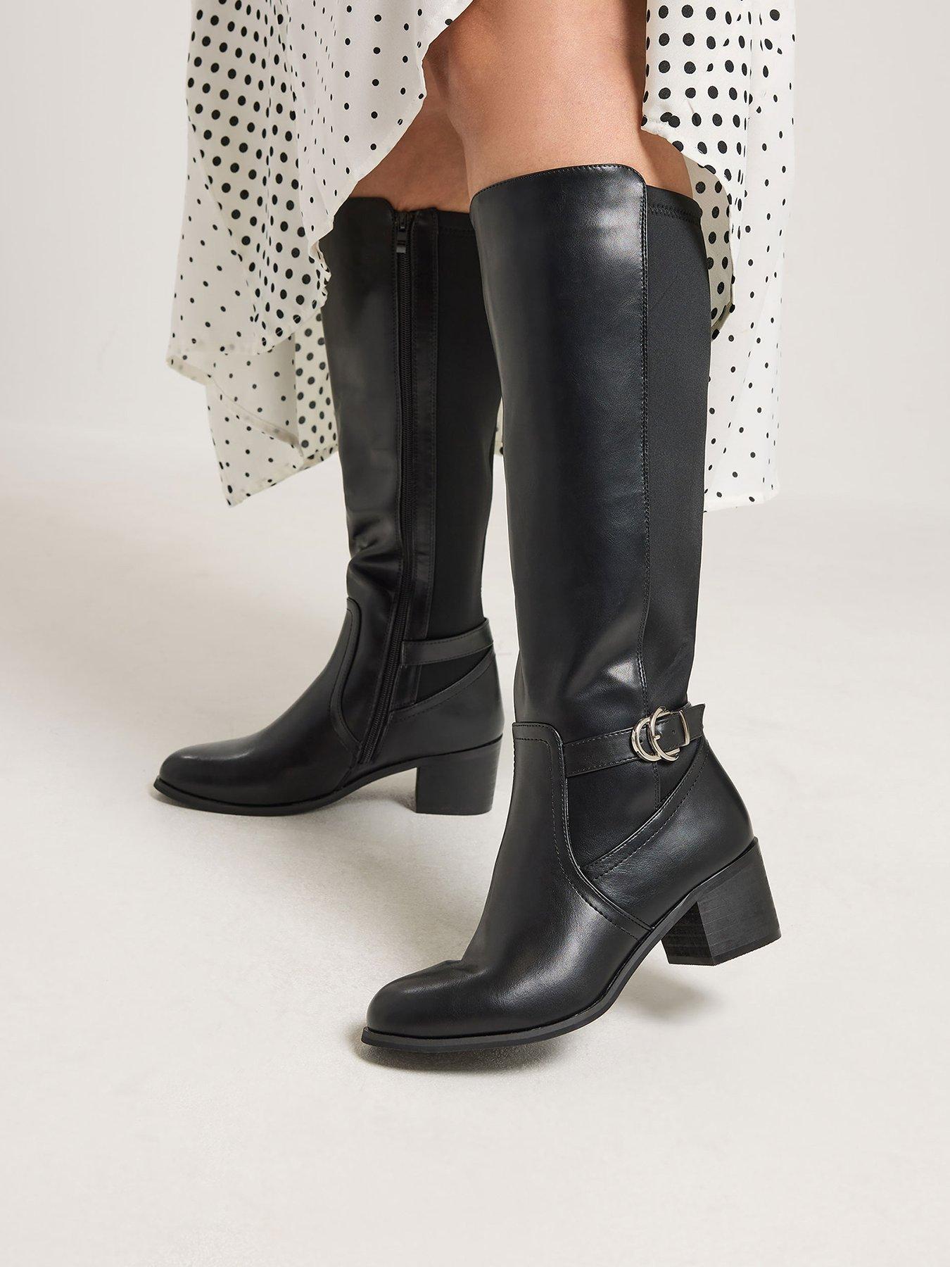 Image 1 of 4 of Yours Womens Extra Wide Fit D-Ring Buckle Stretch Boots - Black