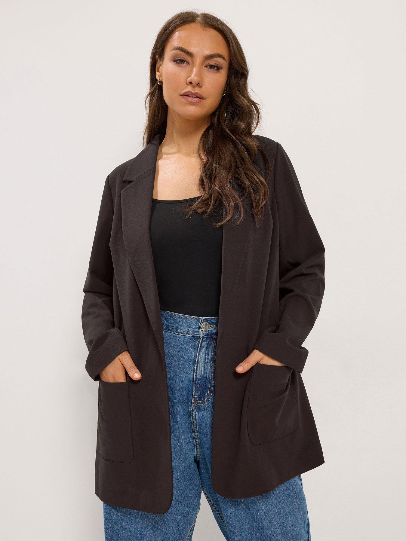 Image 1 of 4 of Yours Womens Curve Longline Open Front Scuba Blazer - Brown