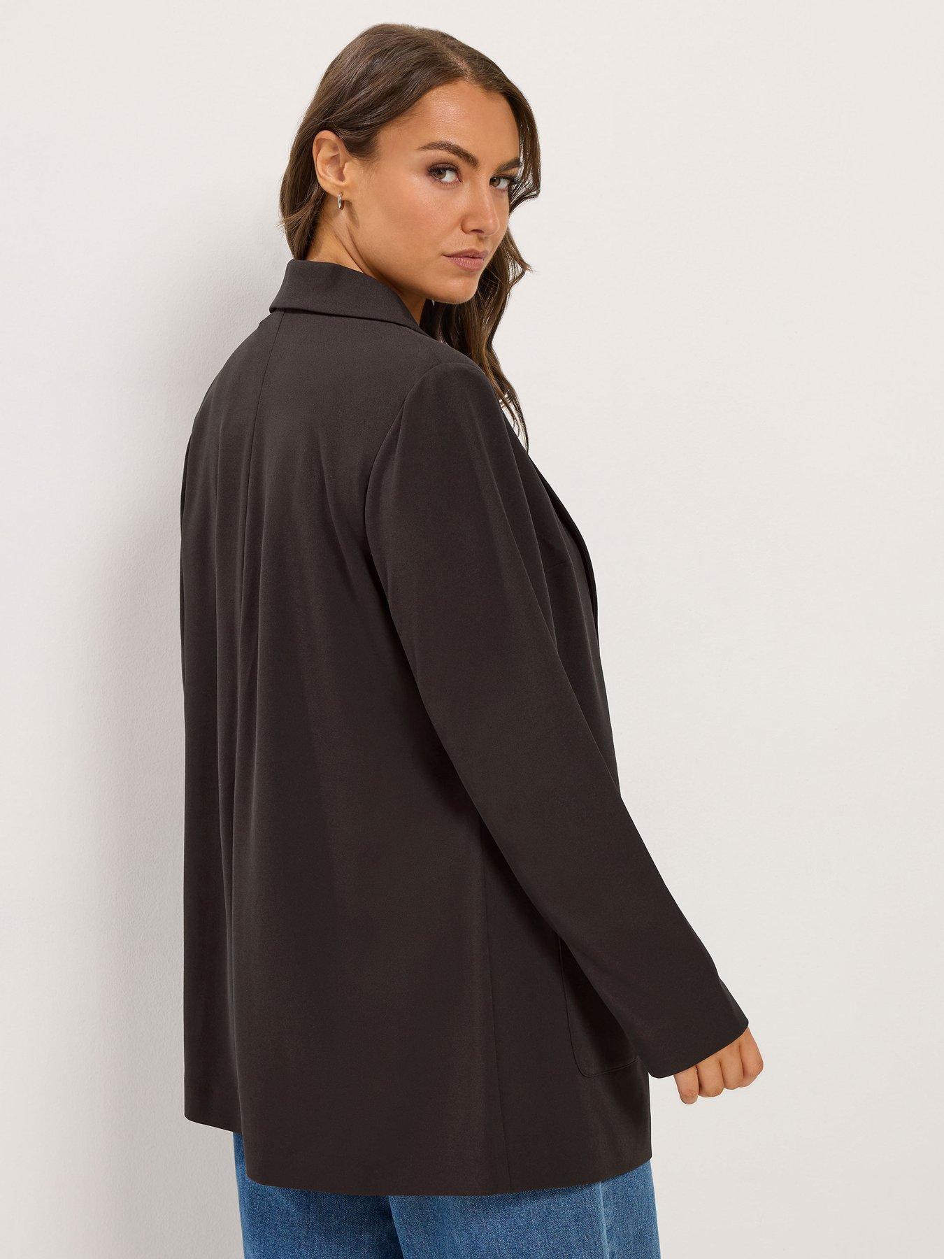 Image 2 of 4 of Yours Womens Curve Longline Open Front Scuba Blazer - Brown