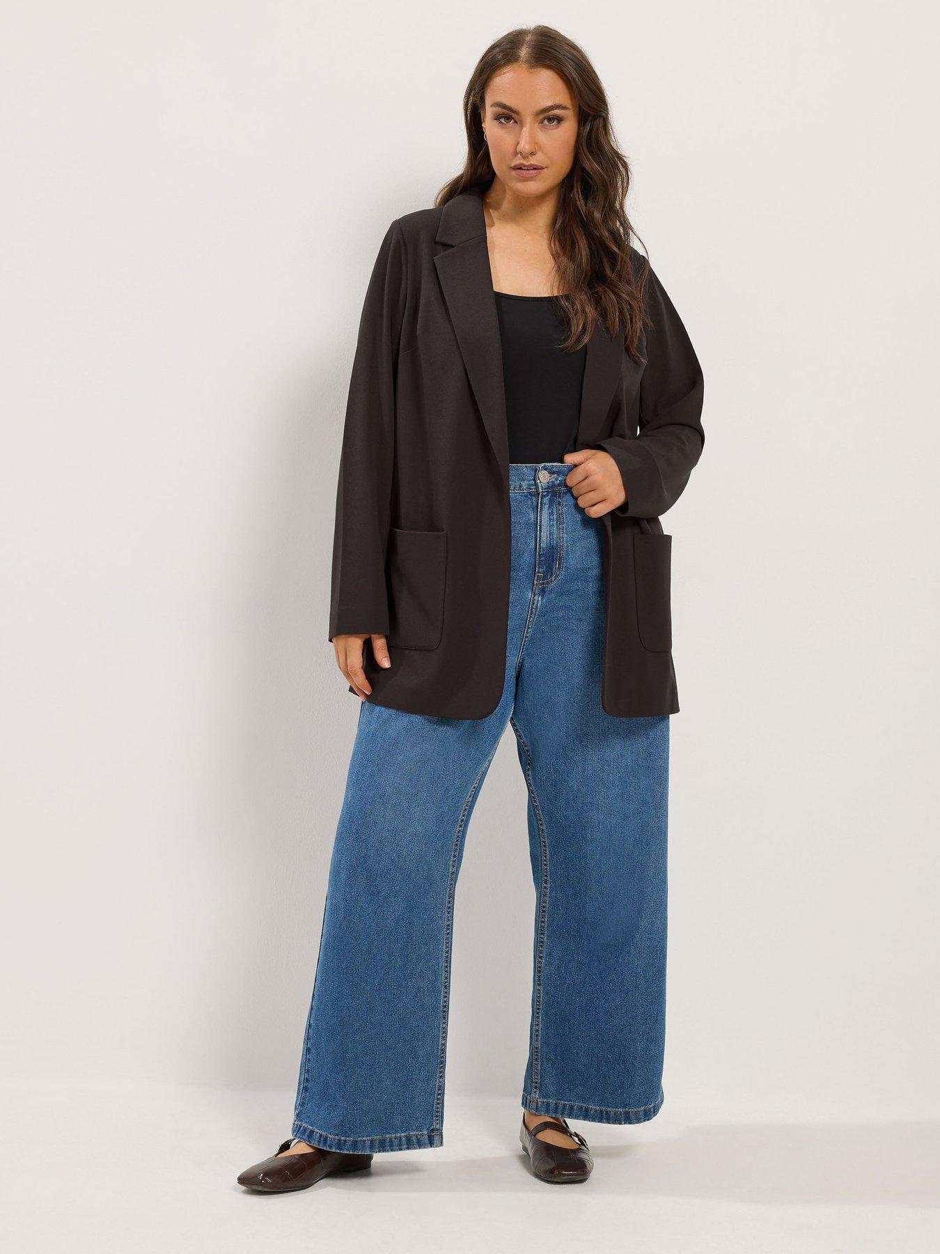 Image 3 of 4 of Yours Womens Curve Longline Open Front Scuba Blazer - Brown