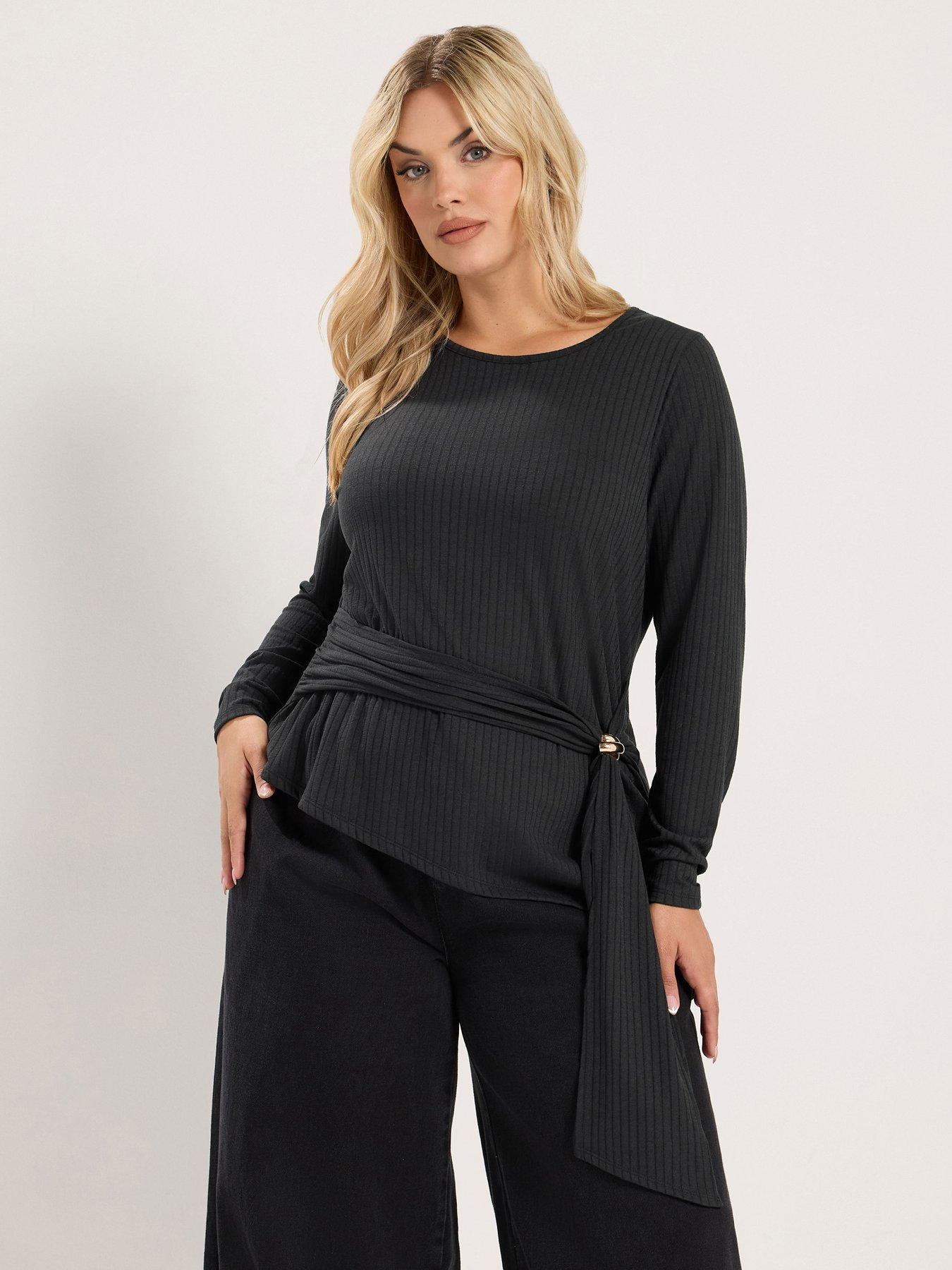 Image 1 of 4 of Yours Curve Rib Tie Waist Trim Top