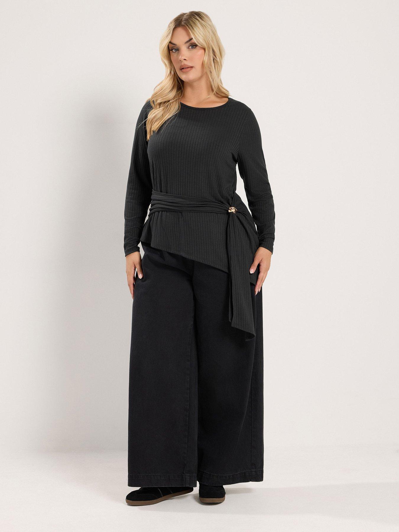 Image 3 of 4 of Yours Curve Rib Tie Waist Trim Top