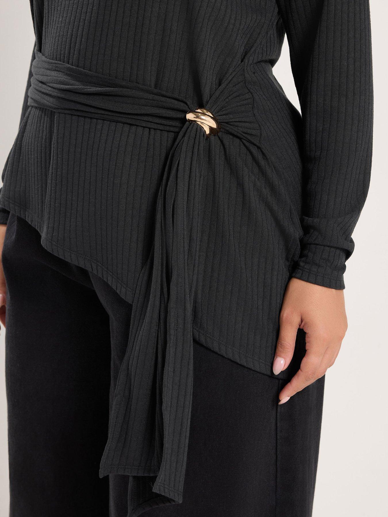 Image 4 of 4 of Yours Curve Rib Tie Waist Trim Top