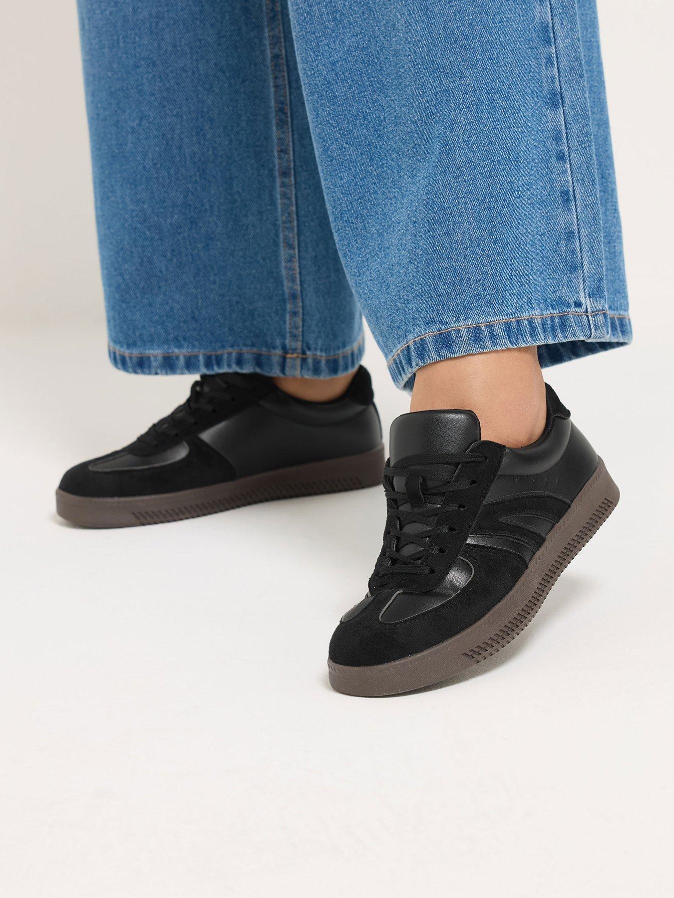 Image 1 of 4 of Yours Womens Extra Wide Fit Side Panel Lace Up Gum Sole Trainers - Black