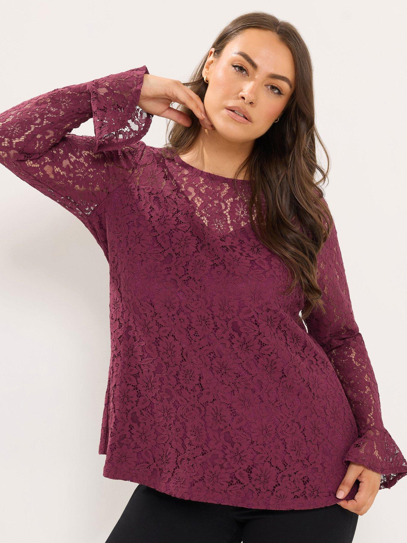 Image 1 of 4 of Yours Curve Long Sleeve Lace Top