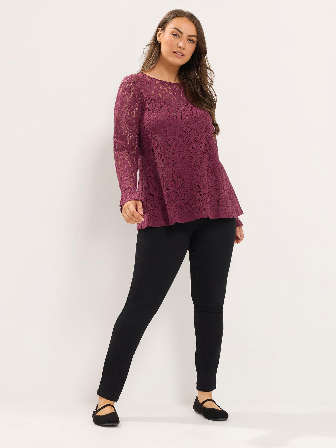 Image 3 of 4 of Yours Curve Long Sleeve Lace Top