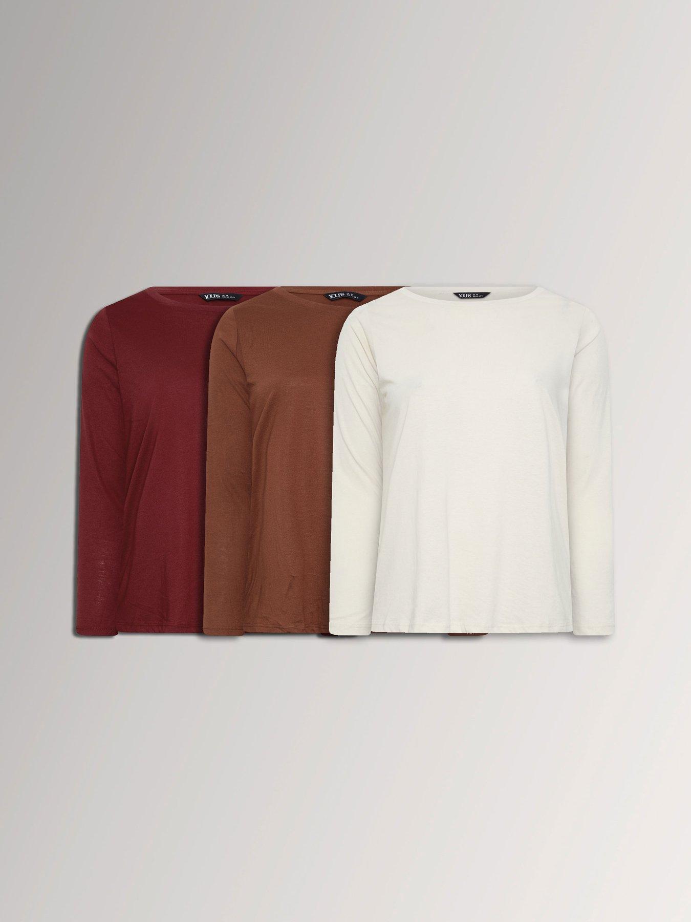 Image 1 of 4 of Yours Curve 3 Pack Long Sleeve T-shirt