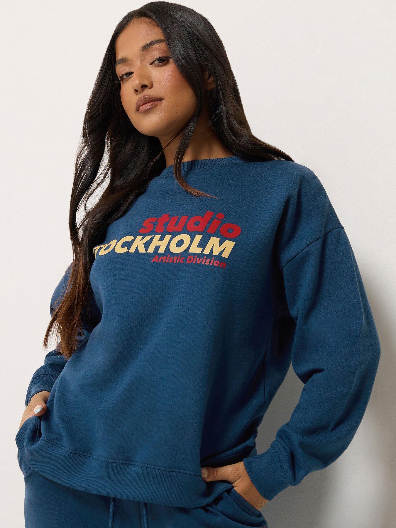 Image 1 of 4 of PixieGirl Womens Petite Stockholm Print Sweatshirt - Blue
