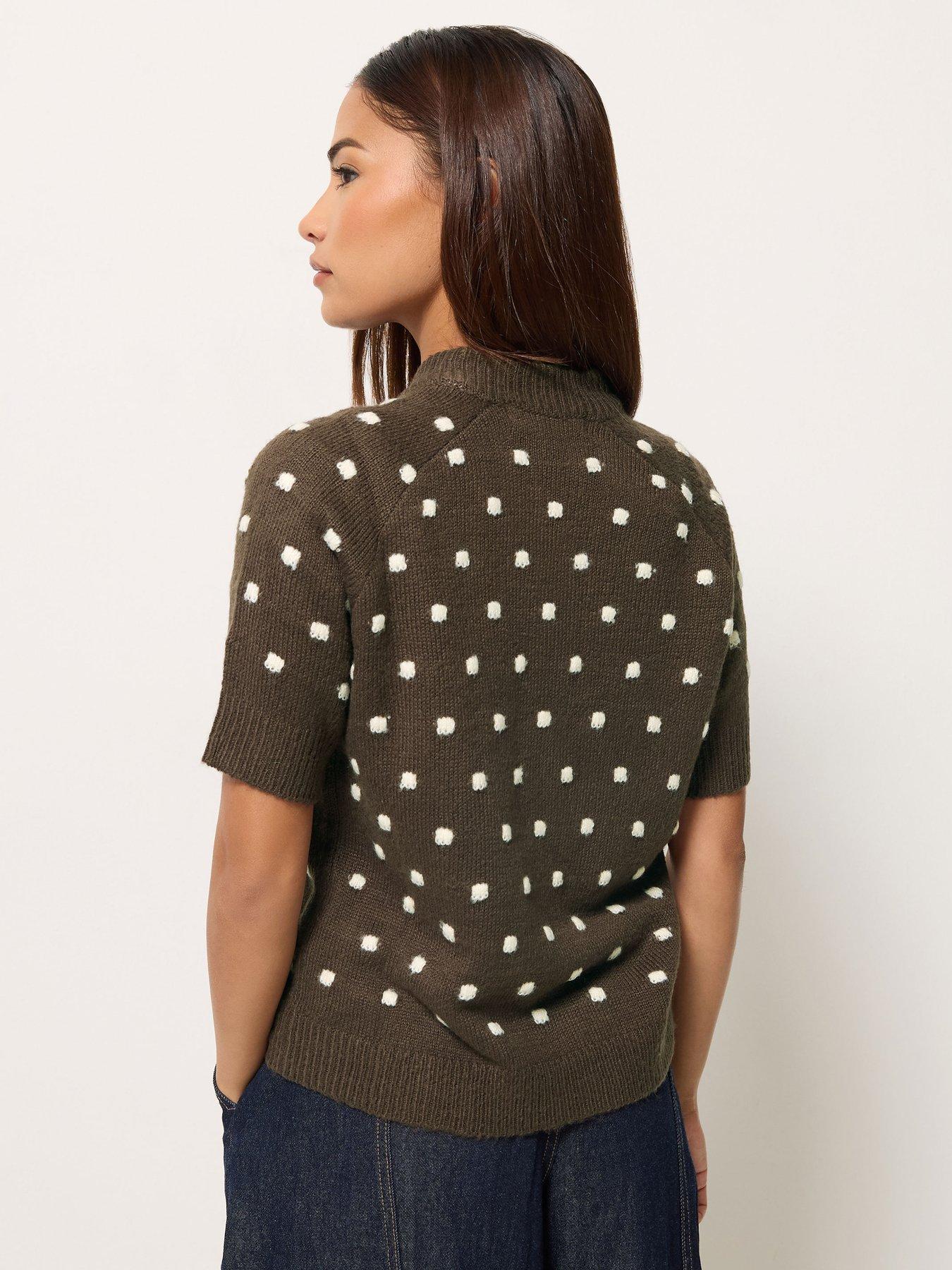Image 2 of 4 of PixieGirl Womens Petite Polka Dot Button-Through Cardigan - Brown