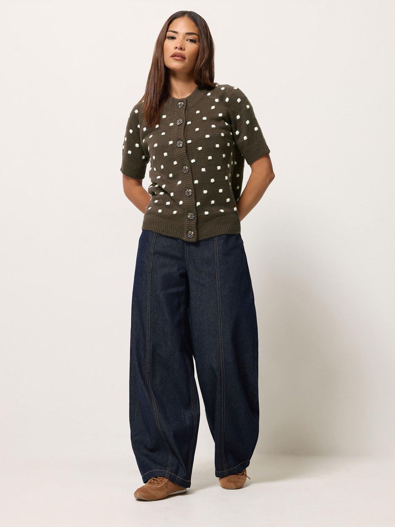 Image 3 of 4 of PixieGirl Womens Petite Polka Dot Button-Through Cardigan - Brown