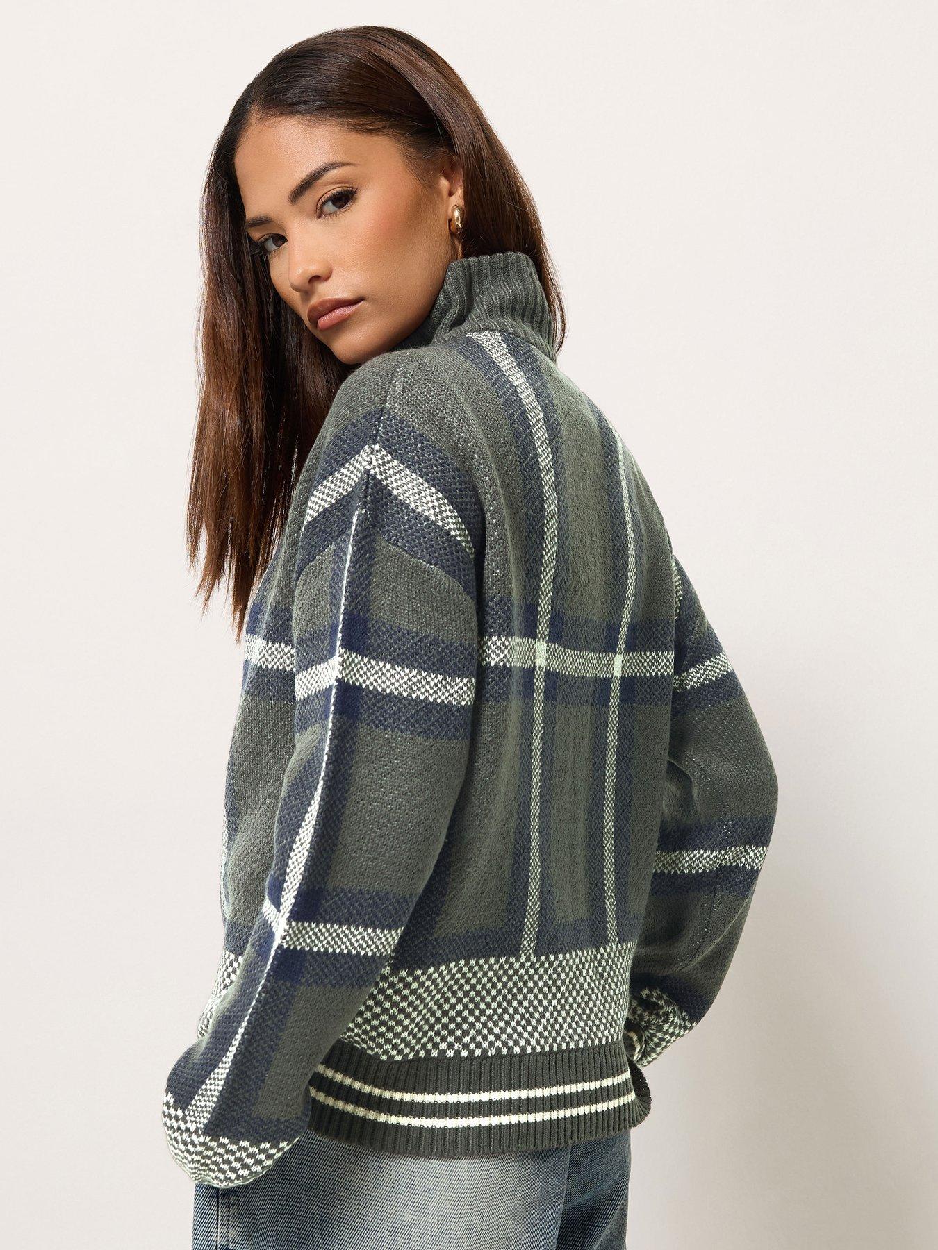 Image 2 of 4 of PixieGirl Petite Check Funnel Neck Bomber Jacket