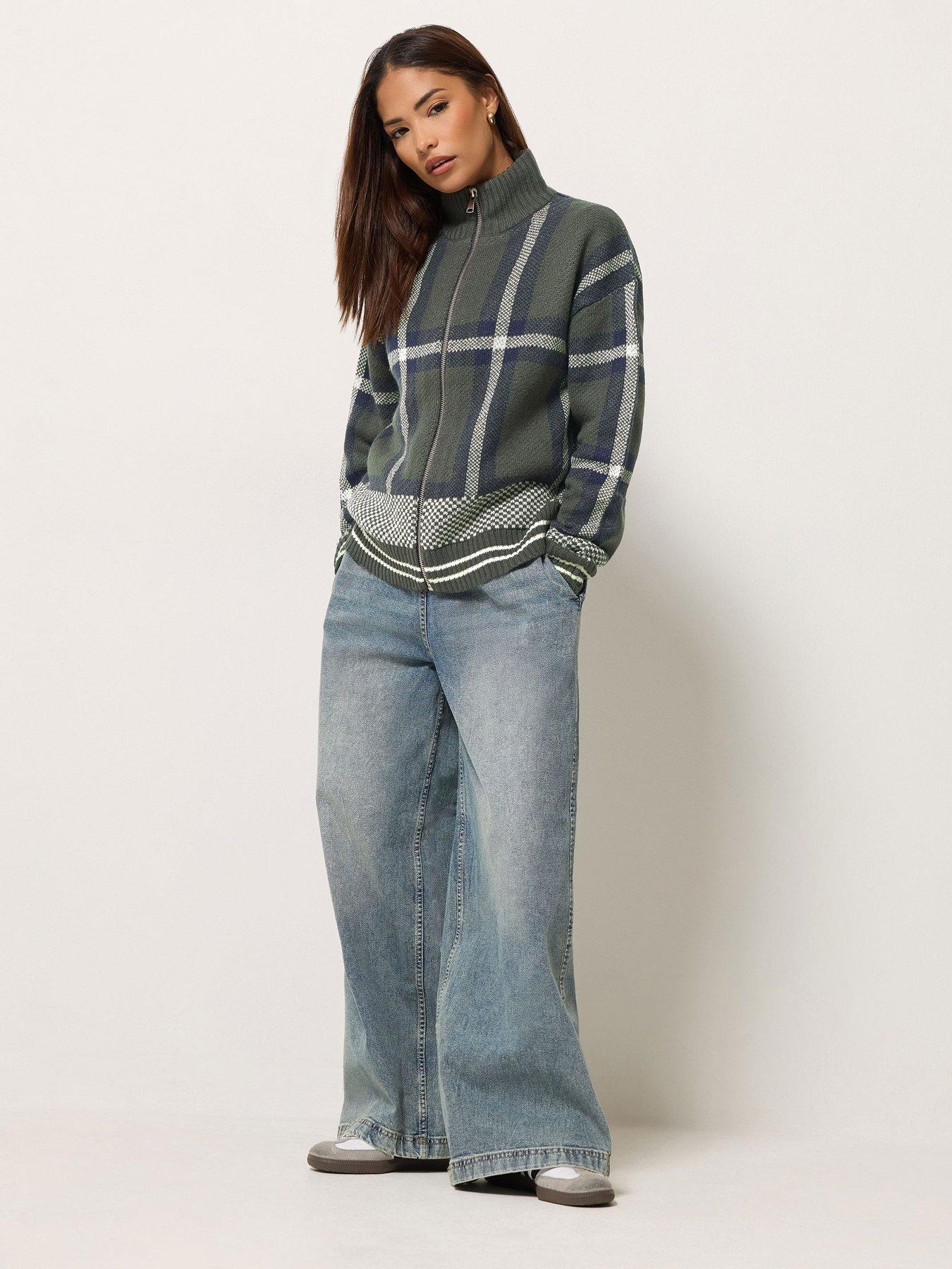 Image 3 of 4 of PixieGirl Petite Check Funnel Neck Bomber Jacket