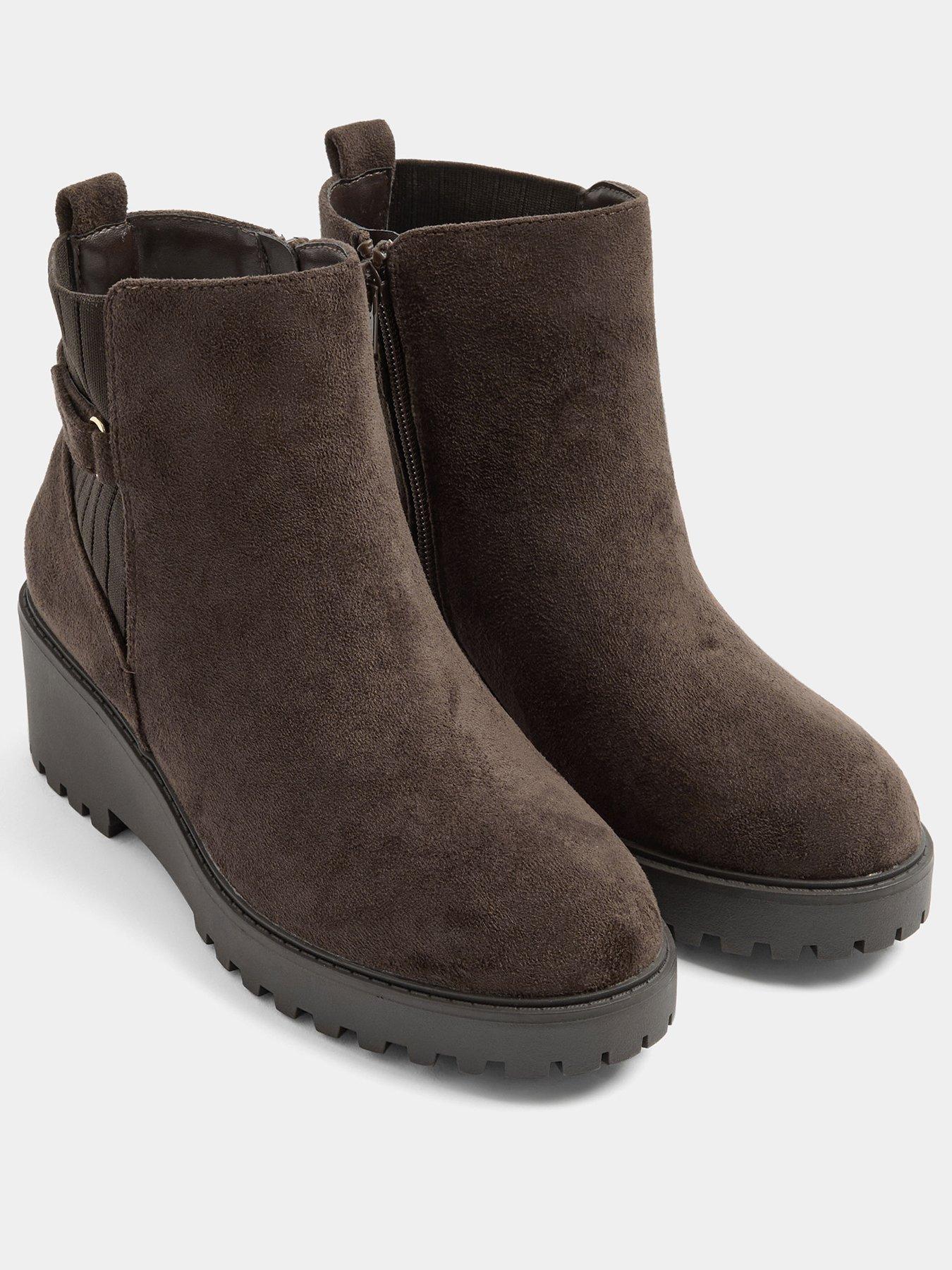 Image 2 of 4 of Yours Womens Extra Wide Fit Ribbed Buckle Wedge Boots - Brown