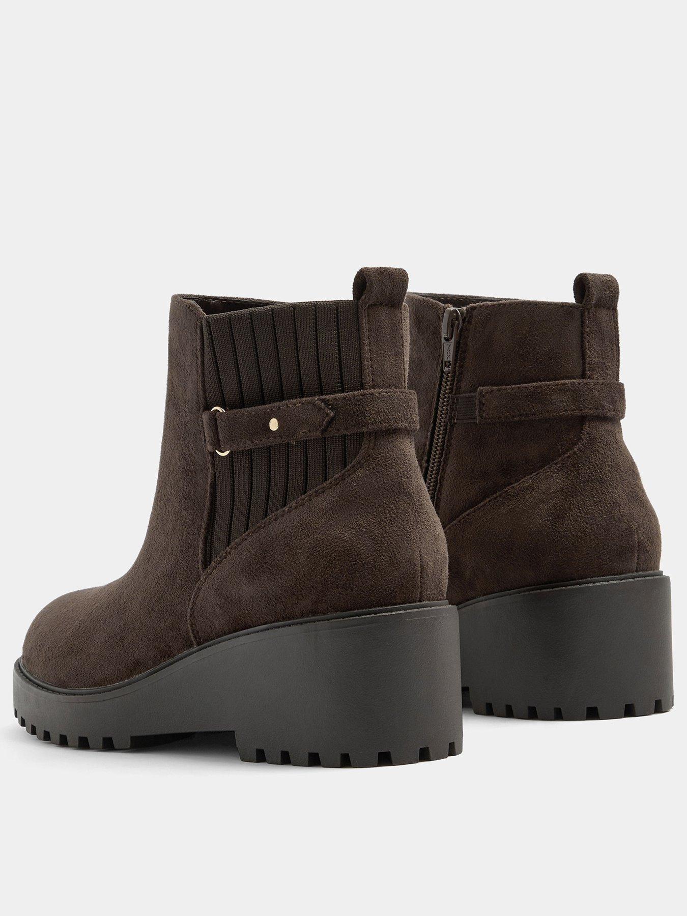 Image 3 of 4 of Yours Womens Extra Wide Fit Ribbed Buckle Wedge Boots - Brown