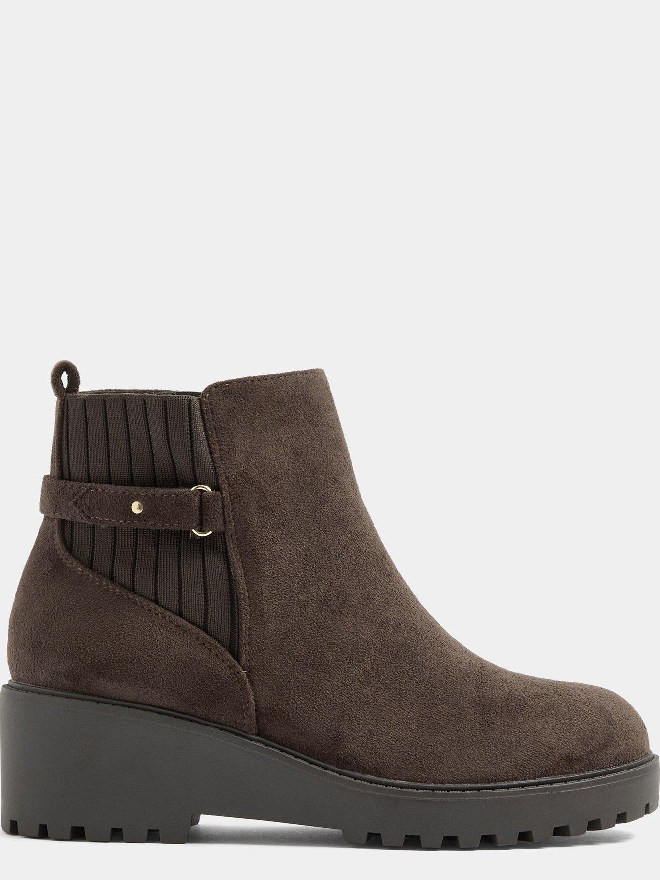 Image 4 of 4 of Yours Womens Extra Wide Fit Ribbed Buckle Wedge Boots - Brown