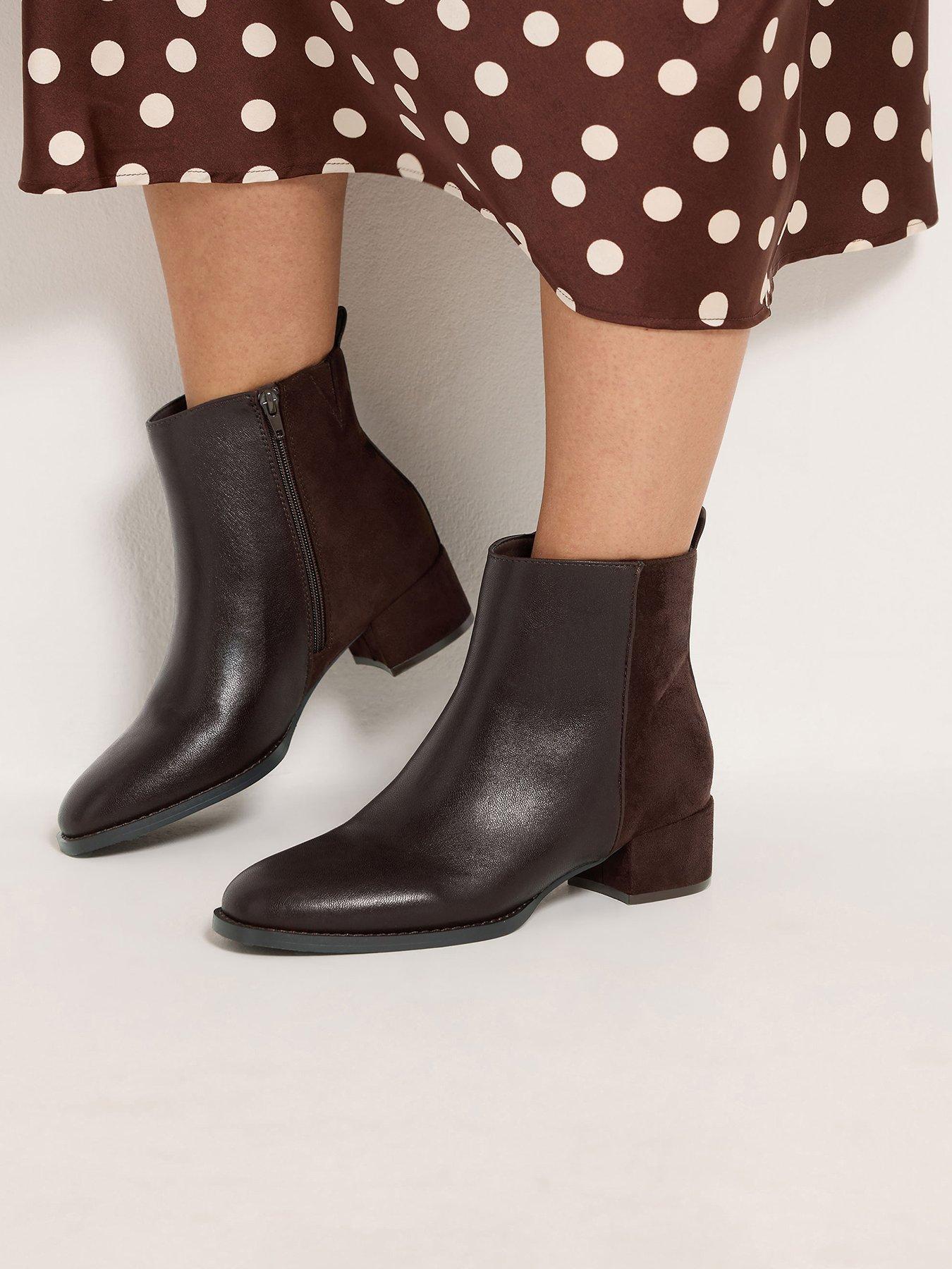 Image 1 of 4 of Yours Womens Wide Fit Square Low Block Heel Boots - Brown