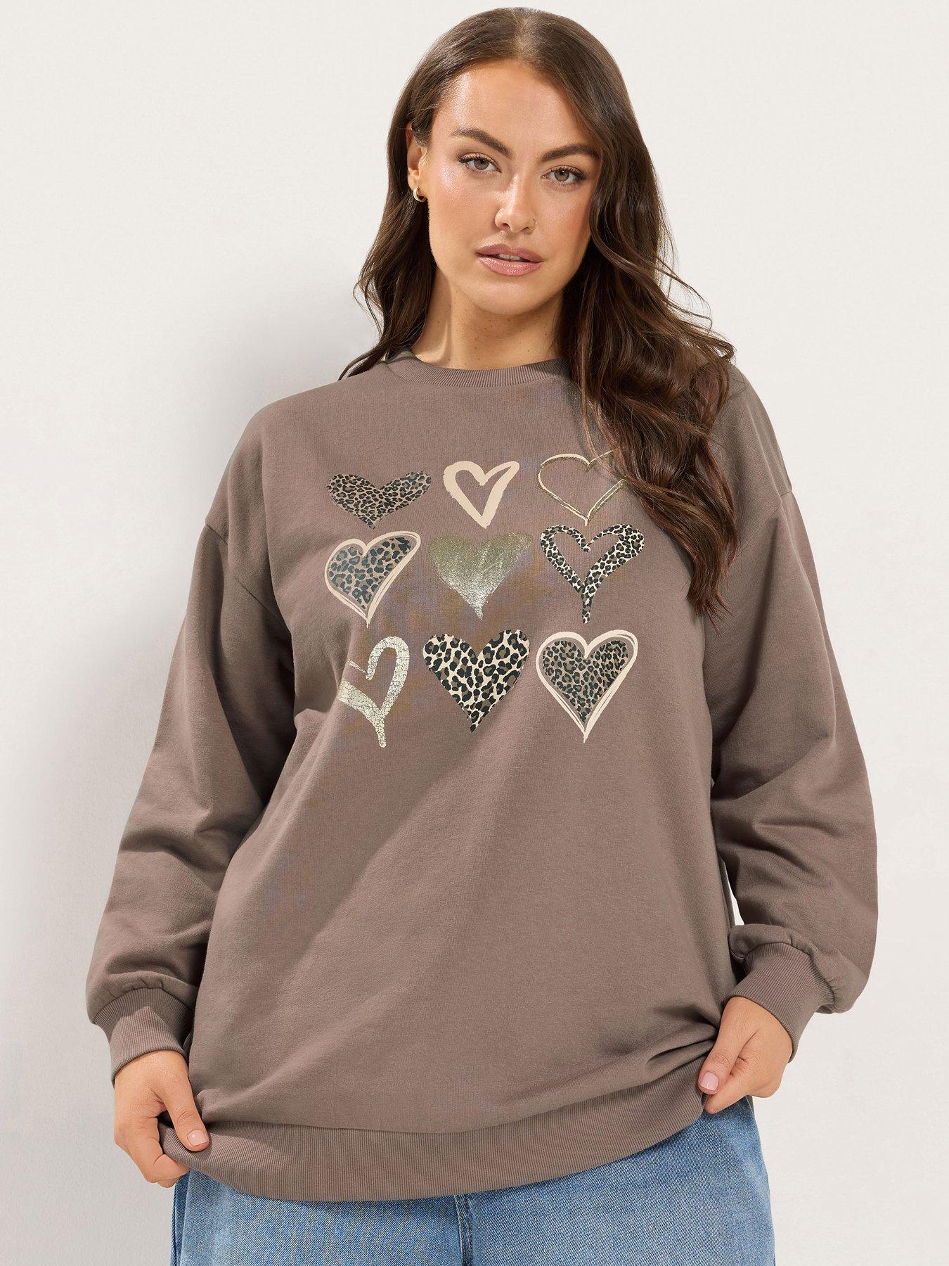 Image 1 of 4 of Yours Womens Curve Foil Heart Longline Sweatshirt - Brown
