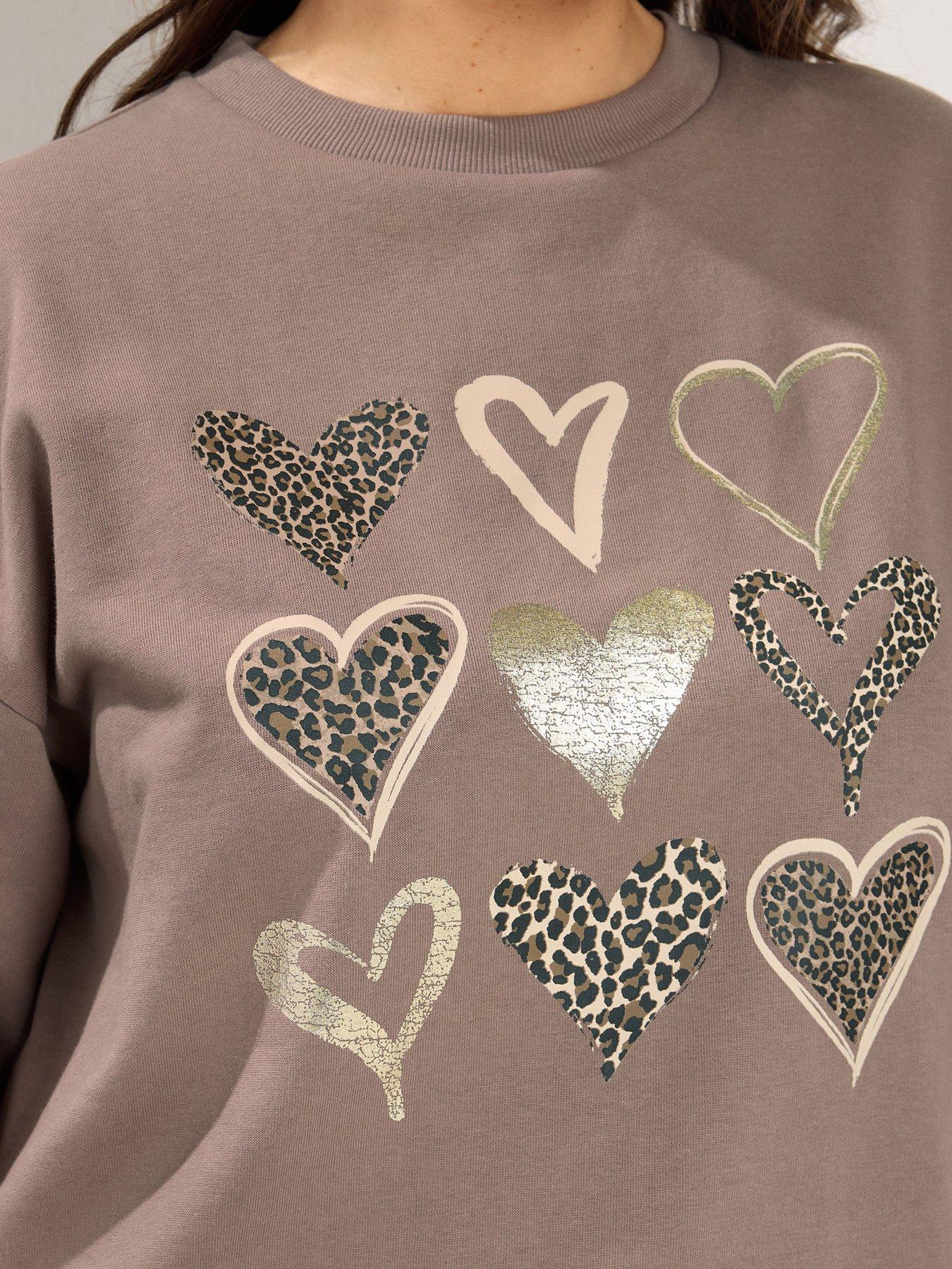Image 4 of 4 of Yours Womens Curve Foil Heart Longline Sweatshirt - Brown