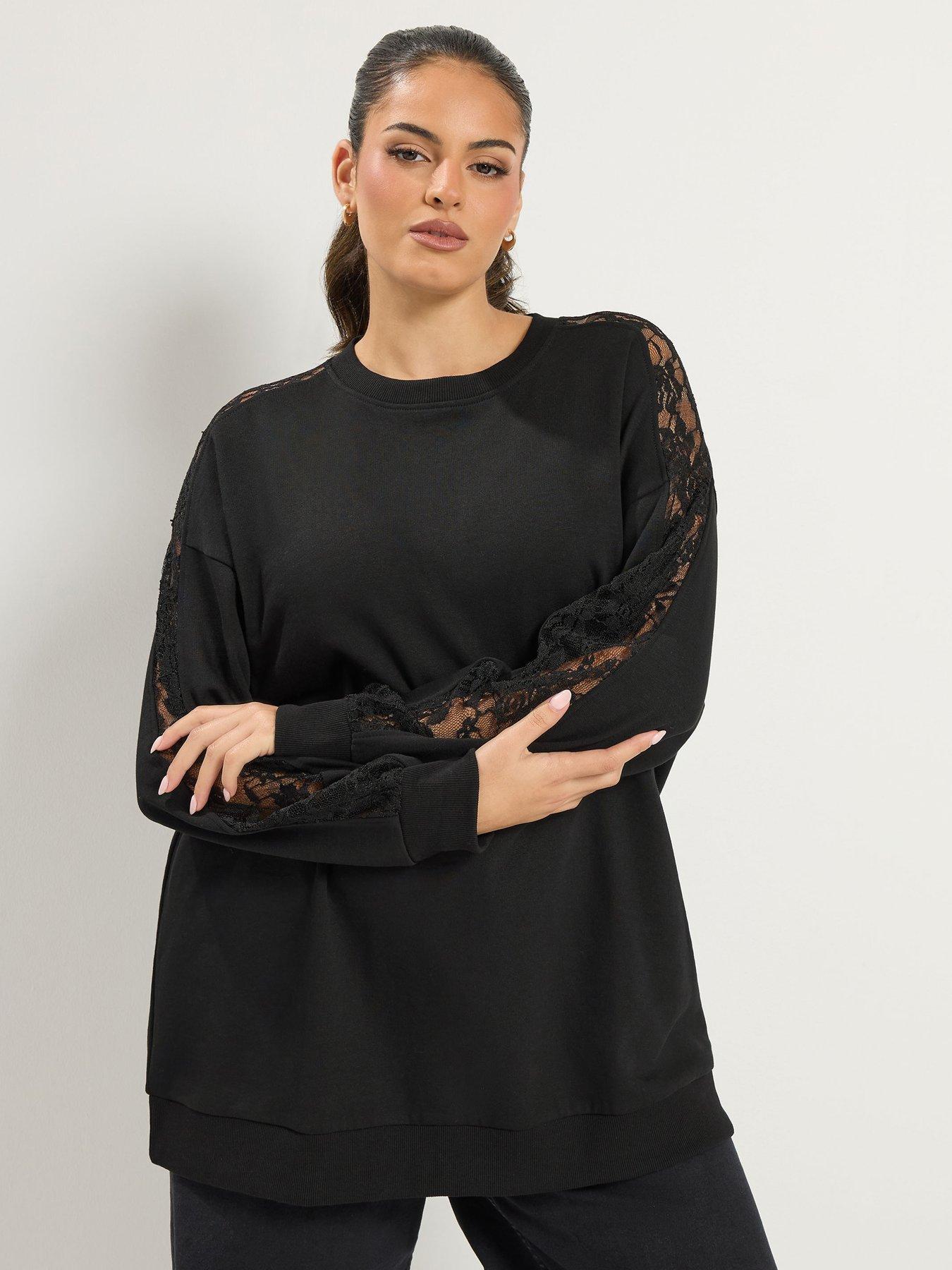 Image 1 of 4 of Yours Curve Lace Insert Sleeve Sweatshirt