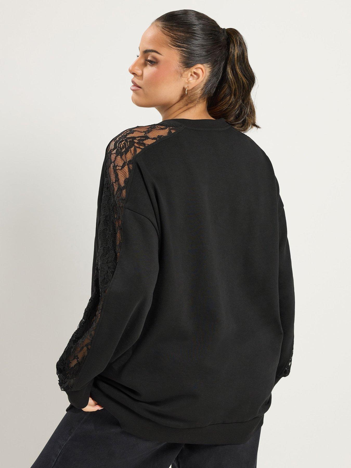 Image 2 of 4 of Yours Curve Lace Insert Sleeve Sweatshirt