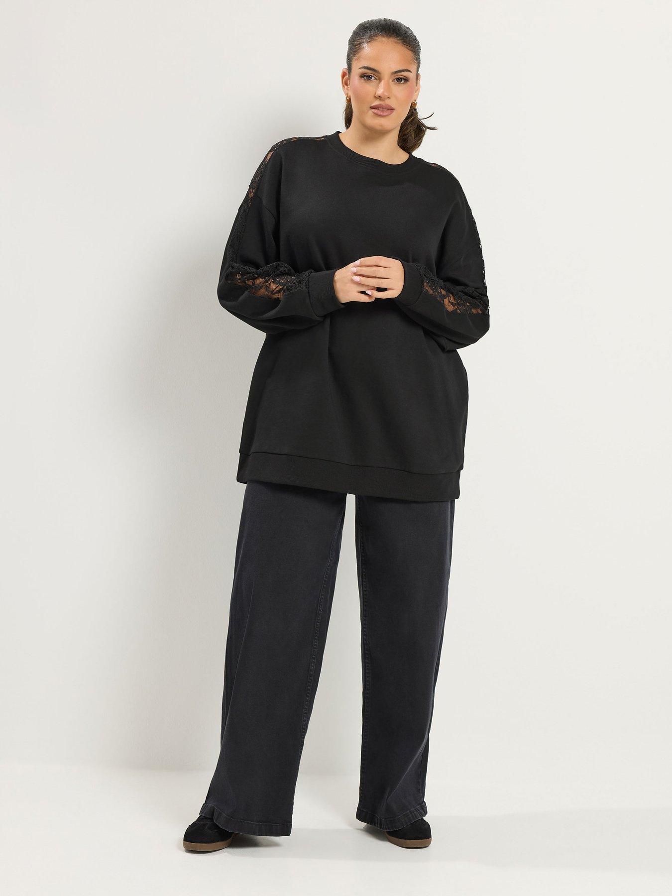 Image 3 of 4 of Yours Curve Lace Insert Sleeve Sweatshirt