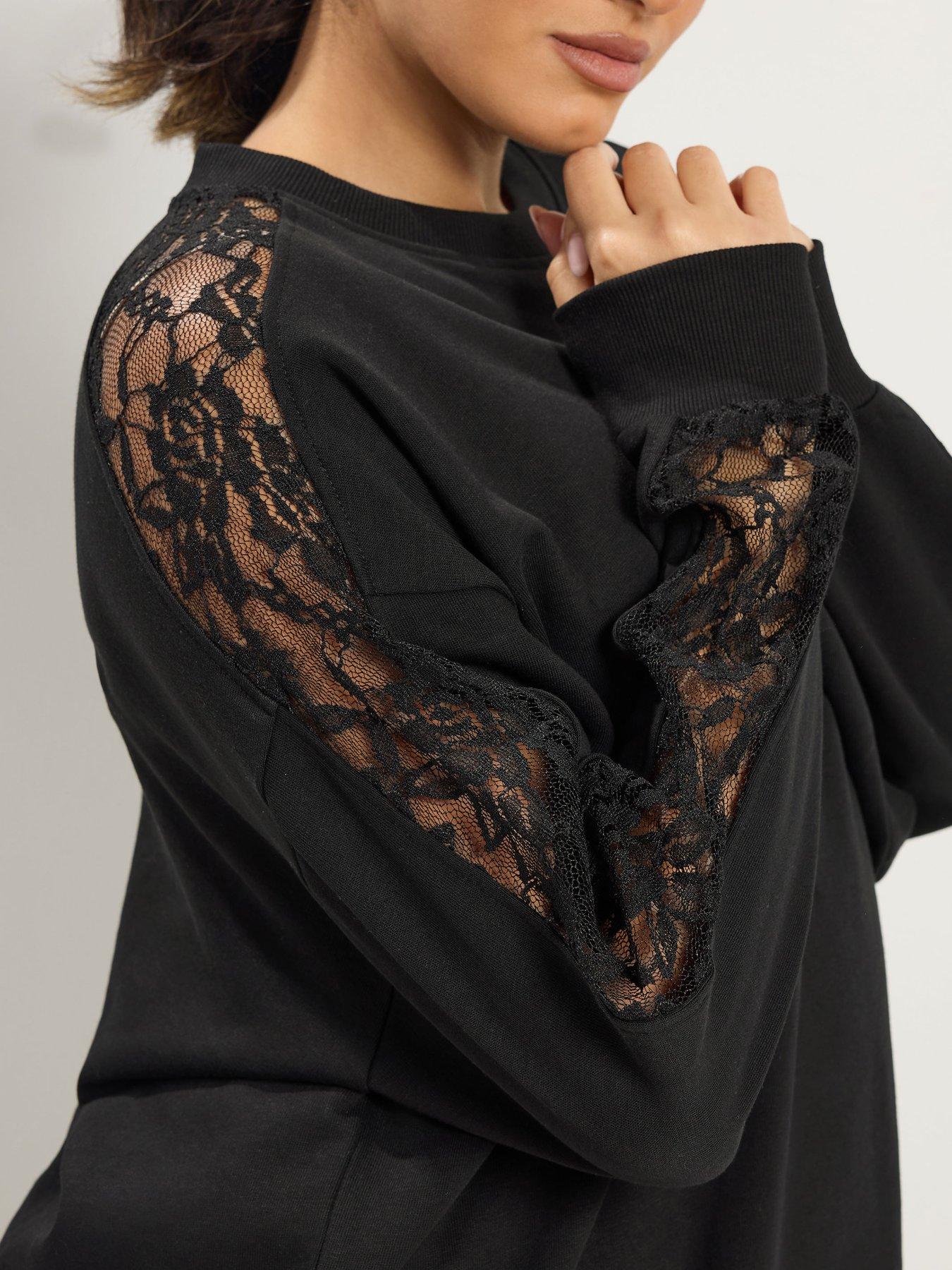 Image 4 of 4 of Yours Curve Lace Insert Sleeve Sweatshirt