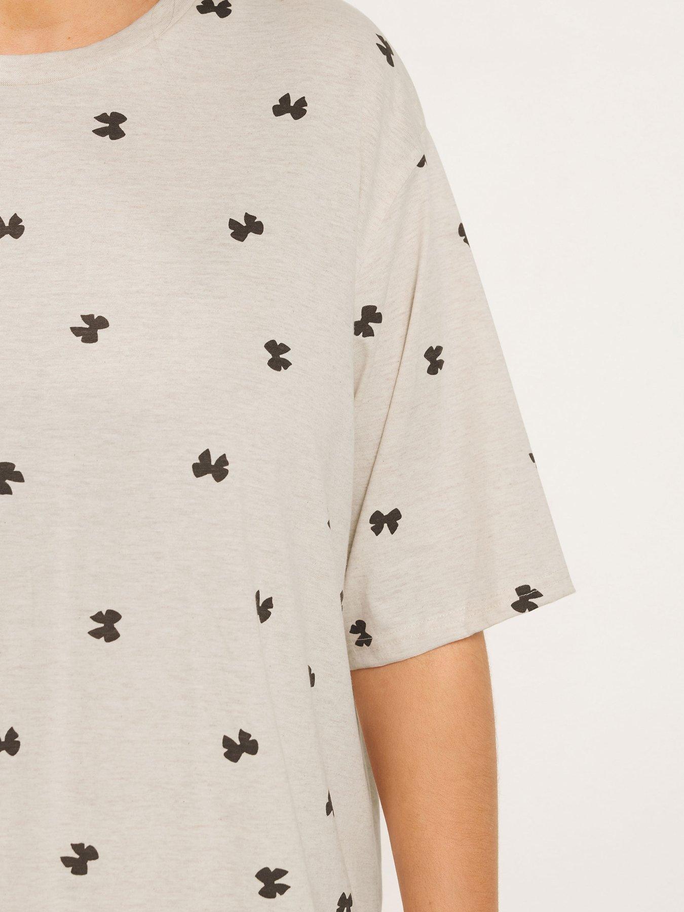 Image 4 of 4 of Yours Curve Bows Sleep T-shirt Pj Set