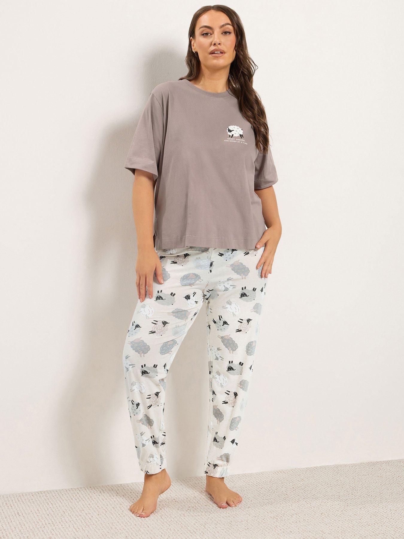 Image 1 of 4 of Yours Curve Sheep Short Sleeve Cuffed Pj Set