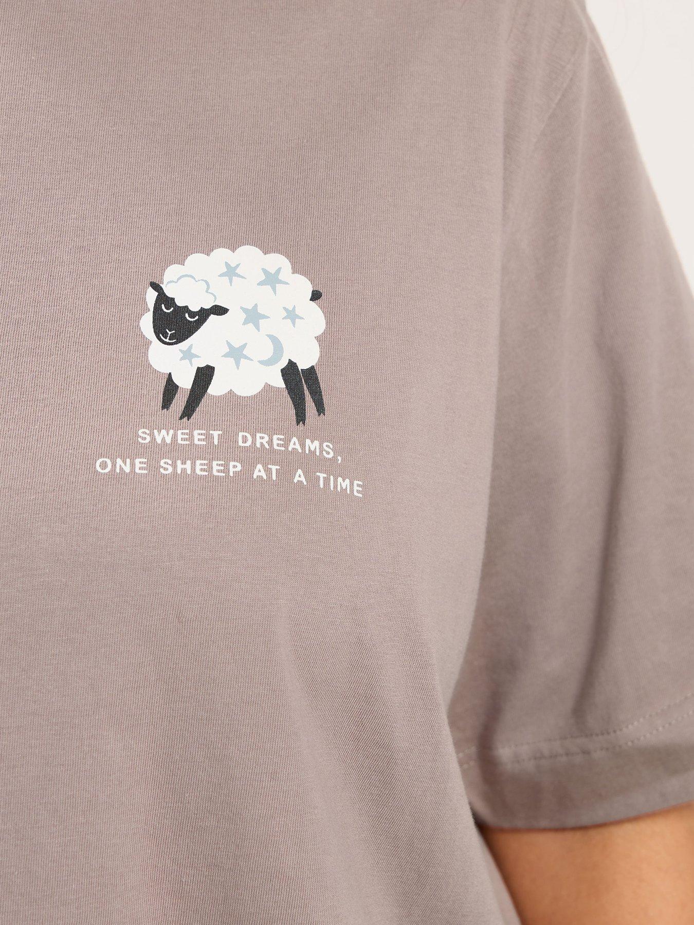 Image 4 of 4 of Yours Curve Sheep Short Sleeve Cuffed Pj Set