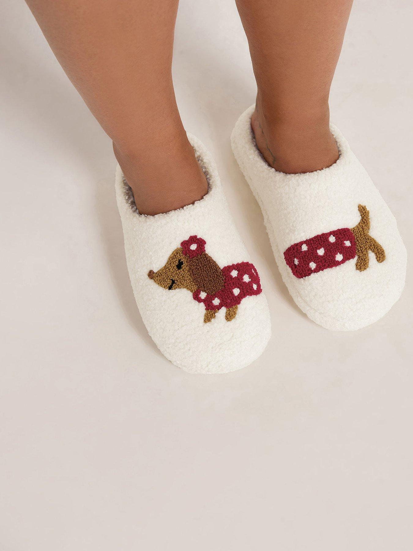 Image 1 of 4 of Yours Womens Sausage Dog Mule Slippers - White