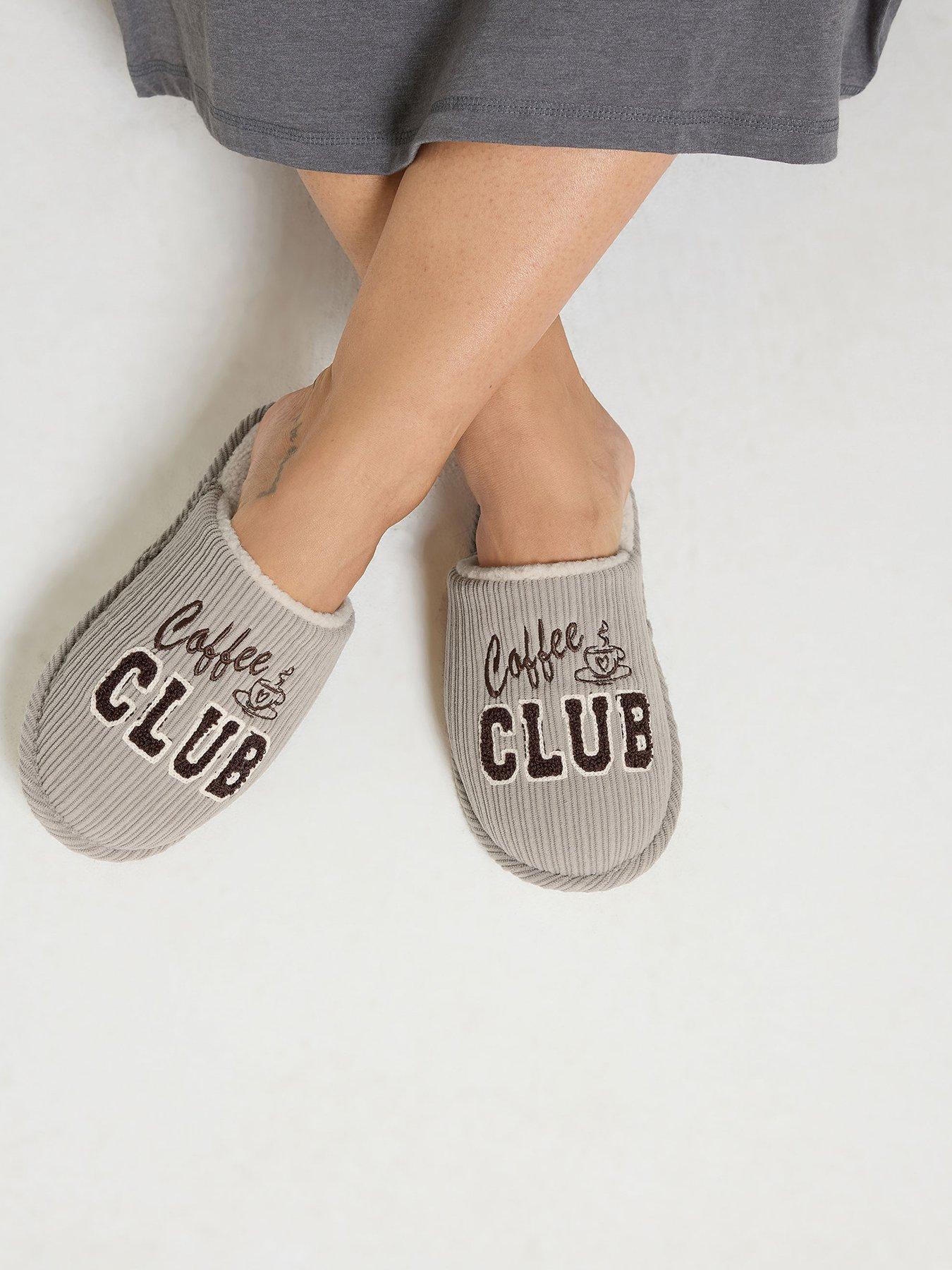 Yours Womens Coffee Club Plush Lined Slip-On Slippers - Cream