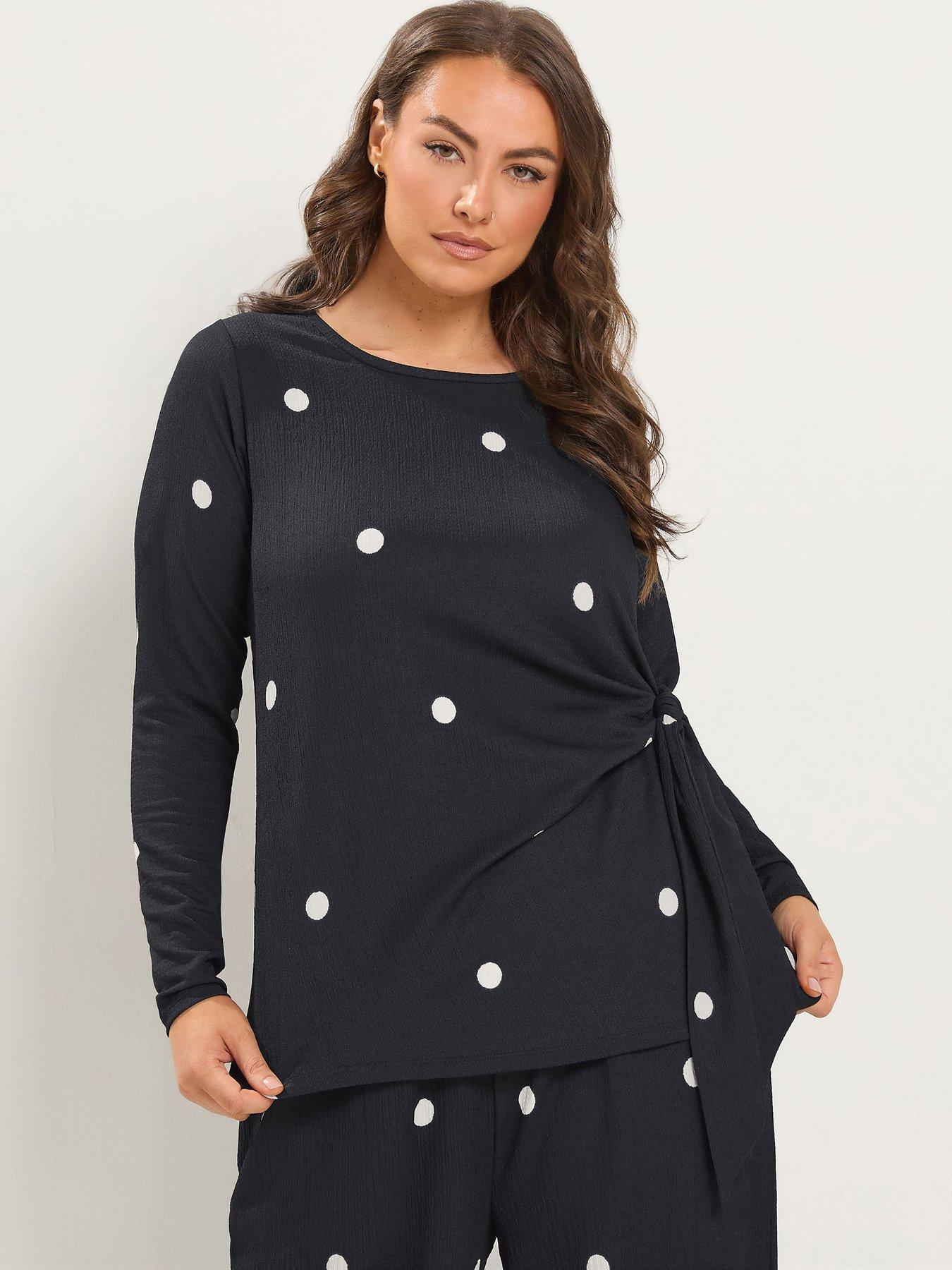 Image 1 of 4 of Yours Womens Curve Side Knot Polka Dot Top - Black
