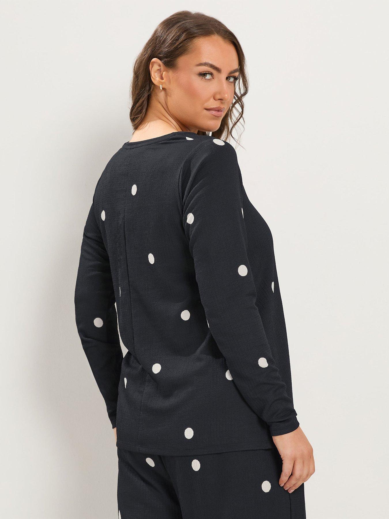 Image 2 of 4 of Yours Womens Curve Side Knot Polka Dot Top - Black