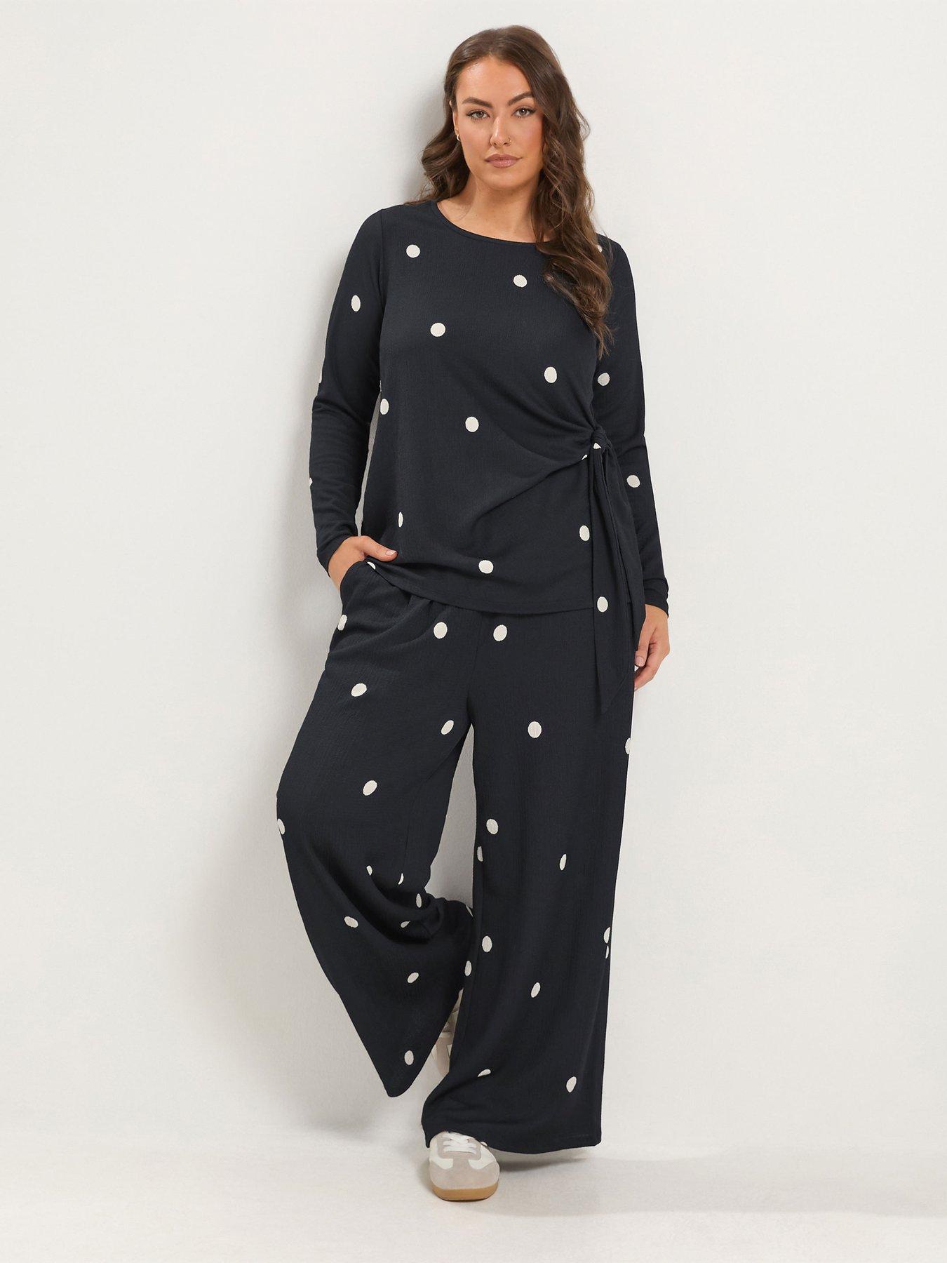 Image 3 of 4 of Yours Womens Curve Side Knot Polka Dot Top - Black