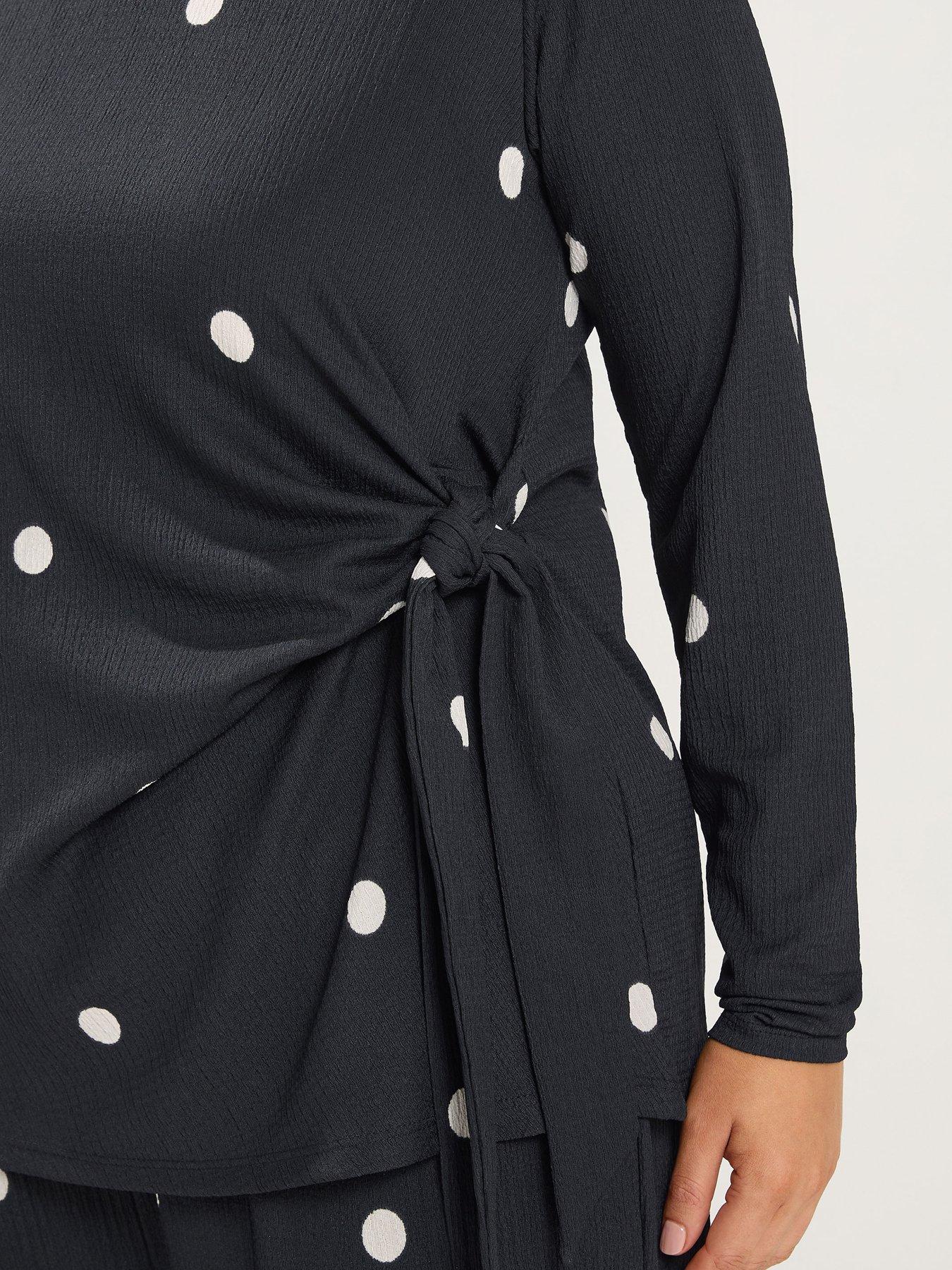 Image 4 of 4 of Yours Womens Curve Side Knot Polka Dot Top - Black