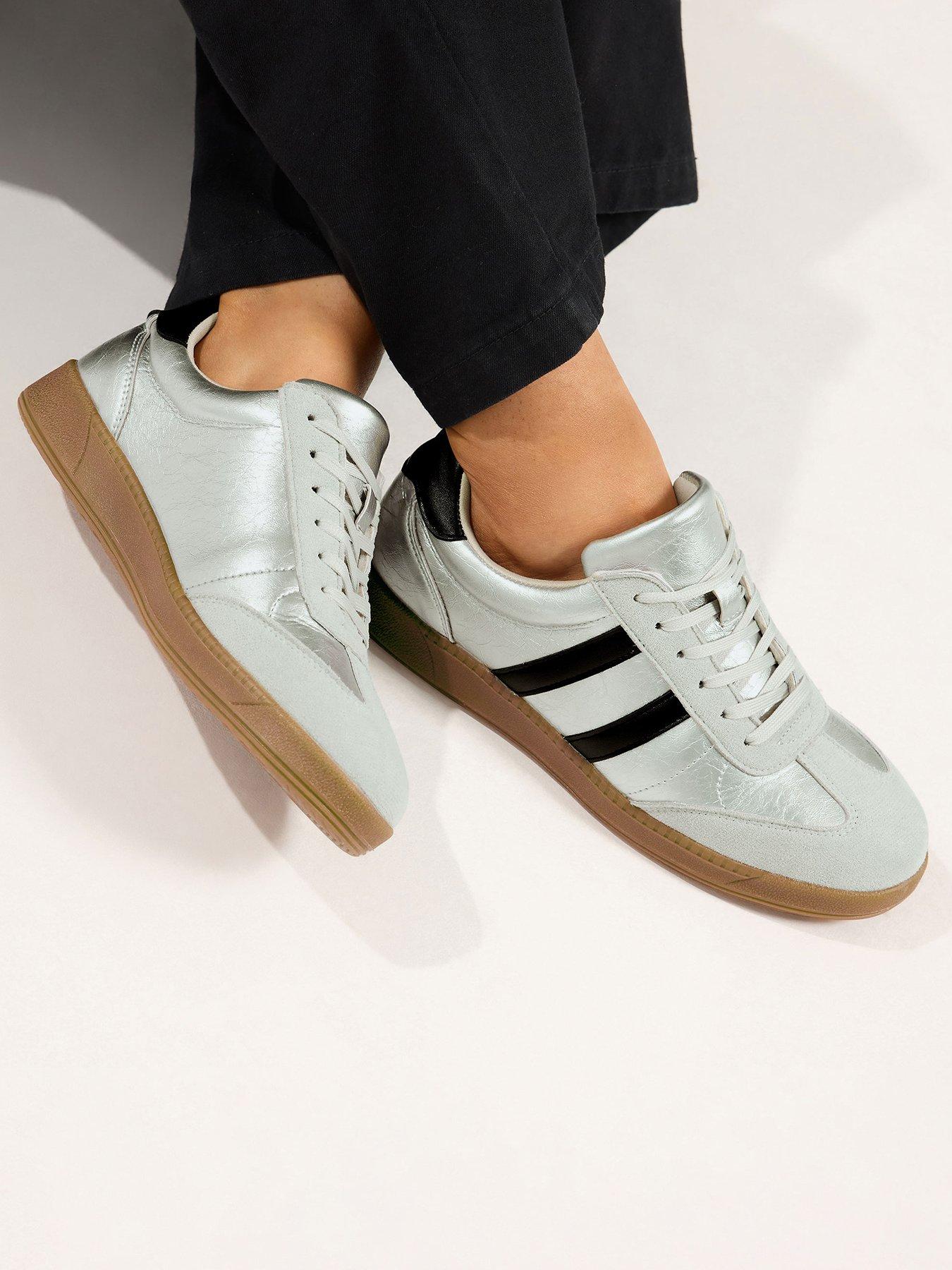 Image 1 of 4 of Yours Womens Wide Fit Lace Up Metallic Trainers - Grey