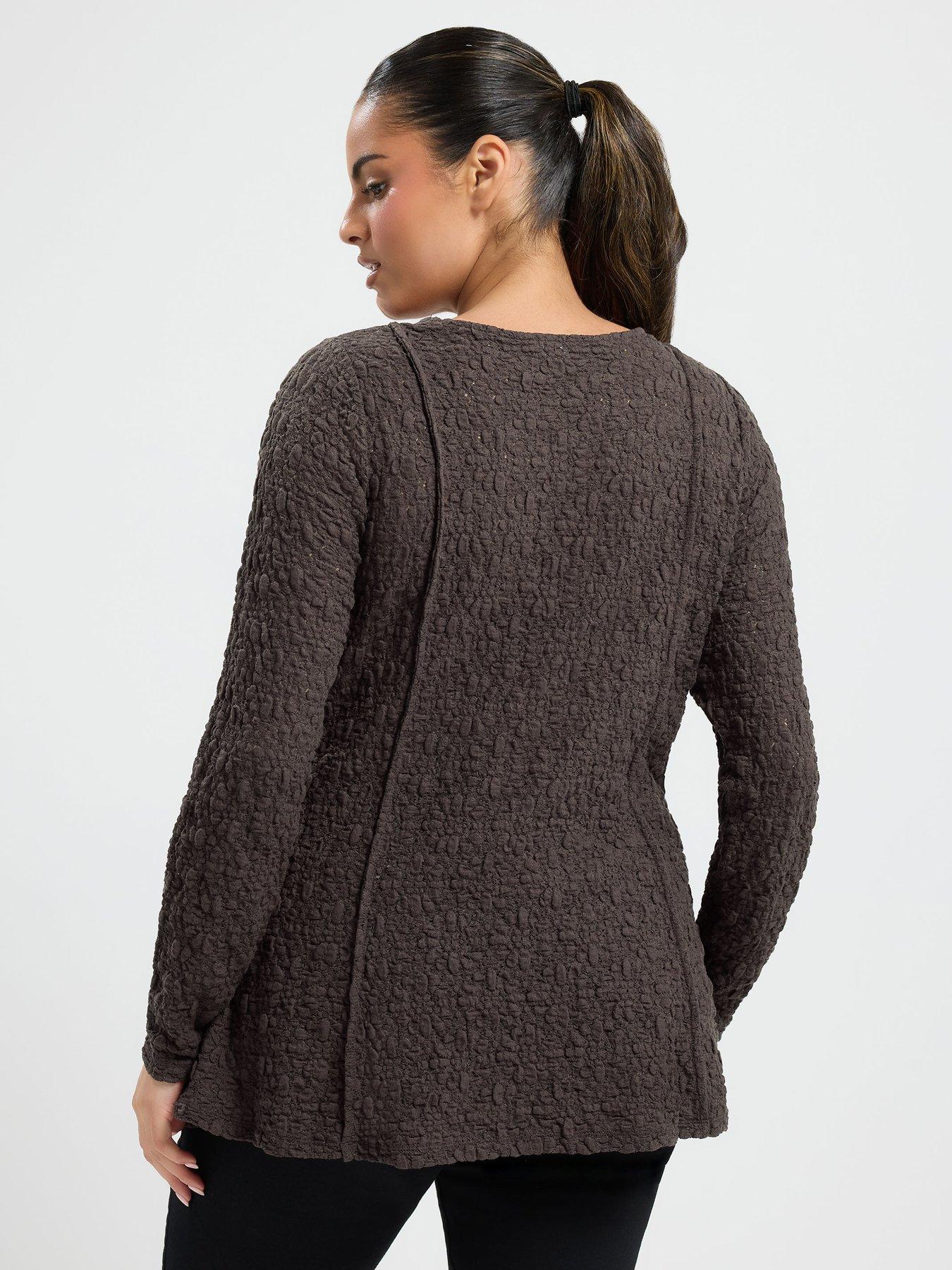 Image 2 of 4 of Yours Womens Curve Textured Floral Panelled Top - Brown