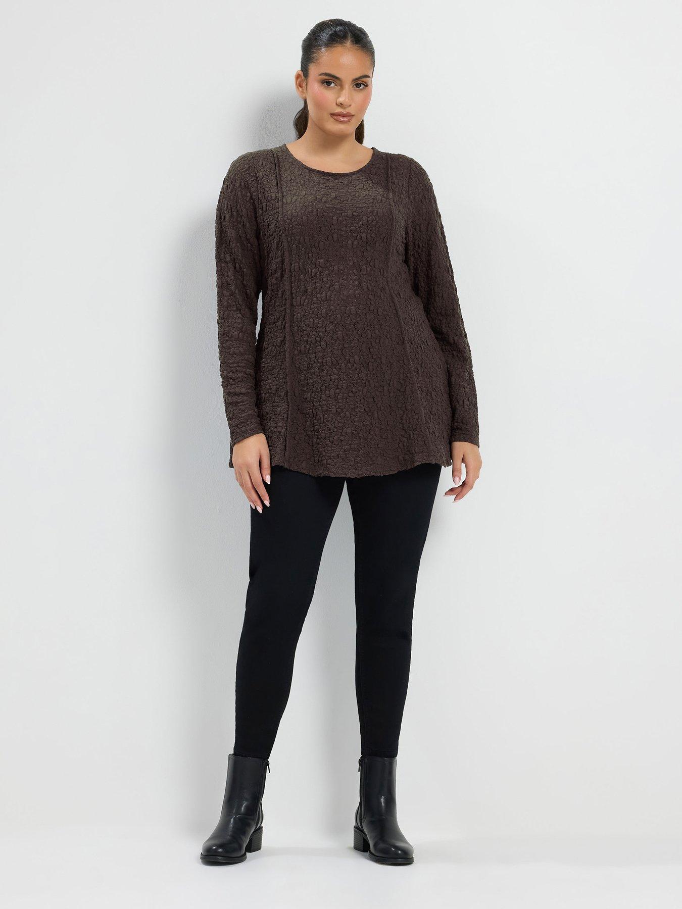 Image 3 of 4 of Yours Womens Curve Textured Floral Panelled Top - Brown