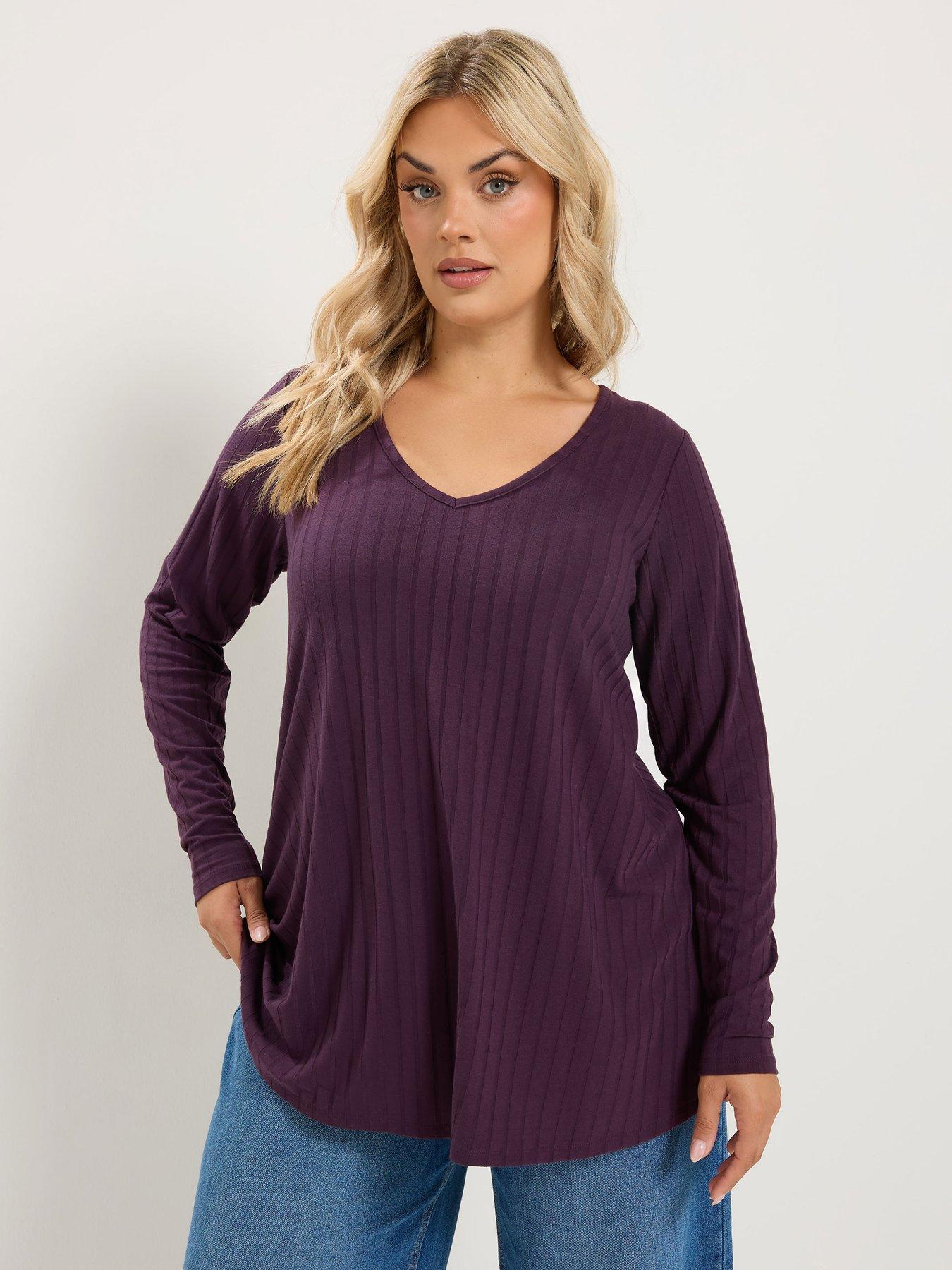 Image 1 of 4 of Yours Curve Plunge Neck Rib Swing T-shirt