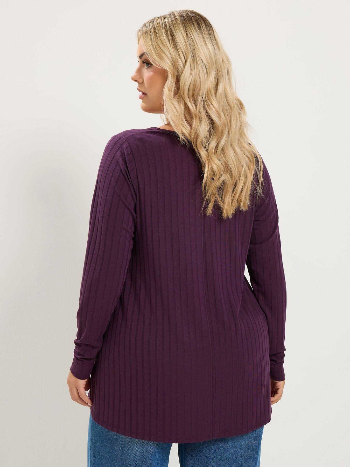 Image 2 of 4 of Yours Curve Plunge Neck Rib Swing T-shirt